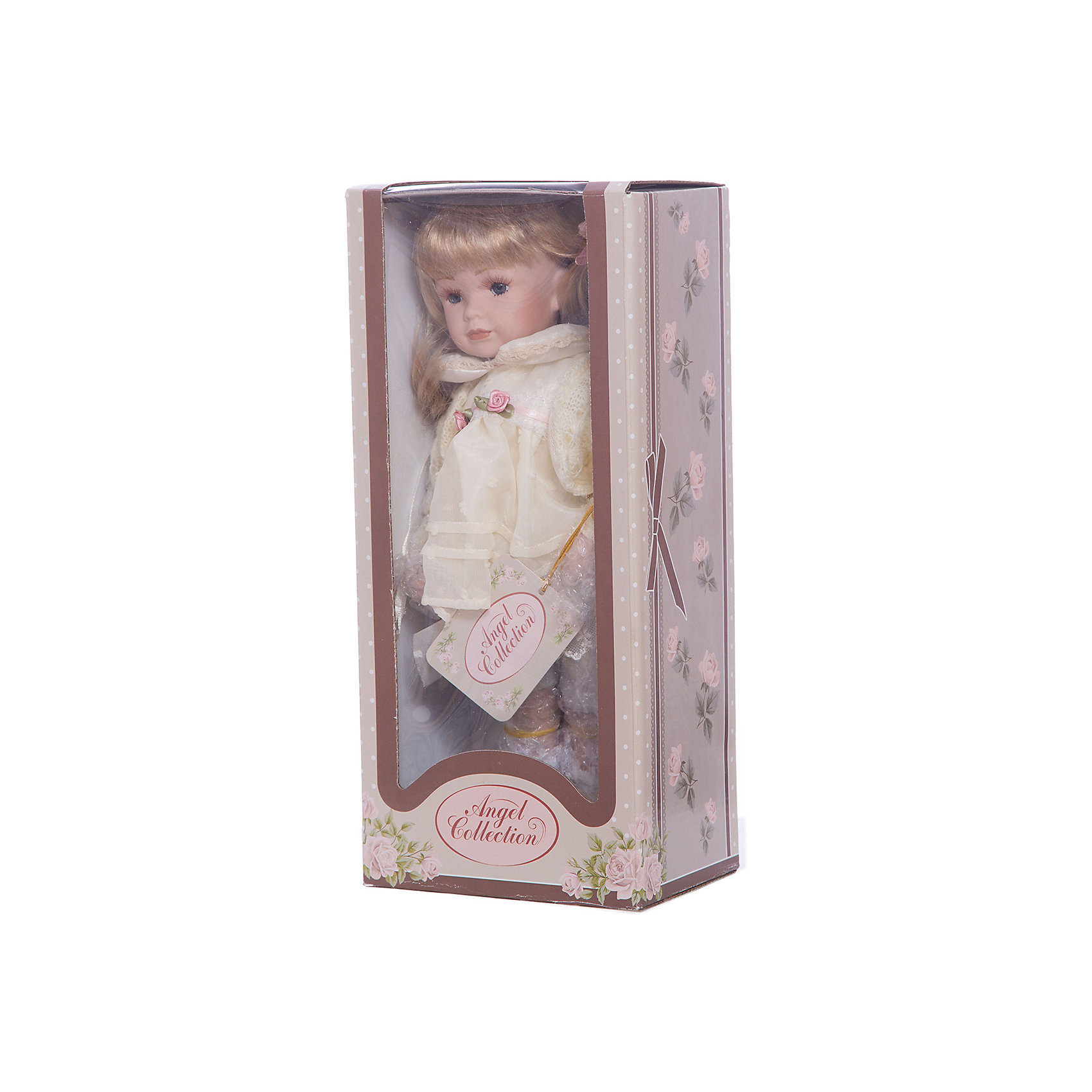 Фарфоровая кукла Кетлин, Angel Collection Фарфоровая кукла Кетлин, Angel CollectionБренды кукол<br>Фарфоровая кукла Кетлин, Angel Collection.<br><br>Характеристики:<br><br>• Высота куклы: 30 см.<br>• Материал: фарфор, текстиль.<br>• Упаковка: картонная коробка блистерного типа<br><br>Фарфоровая кукла Кетлин, Angel Collection - очаровательная малышка со светлыми локонами. Кетлин одета в нарядное белое платье, которое украшено тоненьким пояском с нежными розами. Поверх платья надета светло-желтая кофточка, а на ногах куклы ботиночки того же цвета. Золотистые волосы Кетлин собраны в два забавных хвостика, которые украшены бантиками. Черты лица куклы выполнены весьма детально, что делает ее похожей на настоящую девочку. Кукла установлена на специальную подставку. <br><br>Фарфоровая красавица Кетлин - это не просто игрушка, а также украшение для интерьера или ценный экспонат коллекции. Каждая кукла в серии Angel Collection, обладает неповторимым образом - принцессы, феи, маленькие девочки, роскошные невесты и т.д. Изысканные наряды и очаровательная матовость фарфора превращают этих кукол в настоящее произведение искусства. Куклы Angel Collection сделаны из уникальной голубой глины, добываемой только в провинции Tai-Nan Shin, Тайвань.<br><br>Фарфоровую куклу Кетлин, Angel Collection можно купить в нашем интернет-магазине.<br><br>Ширина мм: 145<br>Глубина мм: 320<br>Высота мм: 95<br>Вес г: 667<br>Возраст от месяцев: 36<br>Возраст до месяцев: 2147483647<br>Пол: Женский<br>Возраст: Детский<br>SKU: 5400275