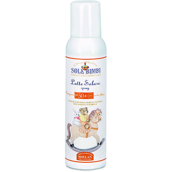 Молочко-спрей солнцезащитное Helan Sole Bimbi SPF 50, 125мл. Молочко-спрей солнцезащитное Helan Sole Bimbi SPF 50, 125мл.Косметика для малыша<br>Характеристики:<br><br>• фактор защиты SPF 50;<br>• защита кожи ребенка от солнечных ожогов;<br>• защита от покраснения<br>• подходит для чувствительной кожи;<br>• консистенция молочка-флюида;<br>• водоустойчивость;<br>• активные компоненты: сок алое вера, миндальное масло, цветки календулы, витамин А, Е;<br>• объем: 125 мл;<br>• упаковка: 18,5х4,5х4,5 см;<br>• вес: 170 г.<br><br>Молочко-спрей солнцезащитное успокаивает и смягчает кожу, уменьшает воздействие солнечных лучей. Молочко питает и защищает кожу ребенка, восстанавливает липидный слой, препятствует потере влаги. Использование молочка для тела дает возможность предотвратить покраснение кожи и появление ожогов. <br><br>Молочко-спрей солнцезащитное Sole Bimbi SPF 50, 125мл, Helan можно купить в нашем интернет-магазине.<br><br>Ширина мм: 45<br>Глубина мм: 45<br>Высота мм: 185<br>Вес г: 170<br>Возраст от месяцев: -2147483648<br>Возраст до месяцев: 2147483647<br>Пол: Унисекс<br>Возраст: Детский<br>SKU: 5401715