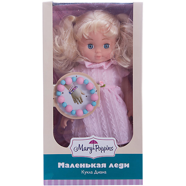 Кукла Диана Маленькая леди, Mary Poppins Кукла Диана Маленькая леди, Mary PoppinsКуклы<br>Кукла Диана Маленькая леди, Mary Poppins.<br><br>Характеристики:<br><br>• Комплектация: кукла, браслет<br>• Высота куклы: 9 см.<br>• Материал: ПВХ, пластик, текстиль<br>• Размер упаковки: 16х8х29 см.<br><br>Кукла Диана из серии Маленькая леди от фирмы Mary Poppins очарует маленьких девочек. У Дианы густые блестящие светлые волосы, собранные в 2 хвоста, и большие голубые глаза. Она одета в милое розовое платьице. Кукла изготовлена из пластика и ПВХ. Глазки у куклы не закрываются. Вместе с ней в комплект входит браслет из бусинок, который юная обладательница куклы может носить на руке.<br><br>Куклу Диана Маленькая леди, Mary Poppins можно купить в нашем интернет-магазине.<br><br>Ширина мм: 155<br>Глубина мм: 80<br>Высота мм: 290<br>Вес г: 365<br>Возраст от месяцев: 24<br>Возраст до месяцев: 2147483647<br>Пол: Женский<br>Возраст: Детский<br>SKU: 5402750