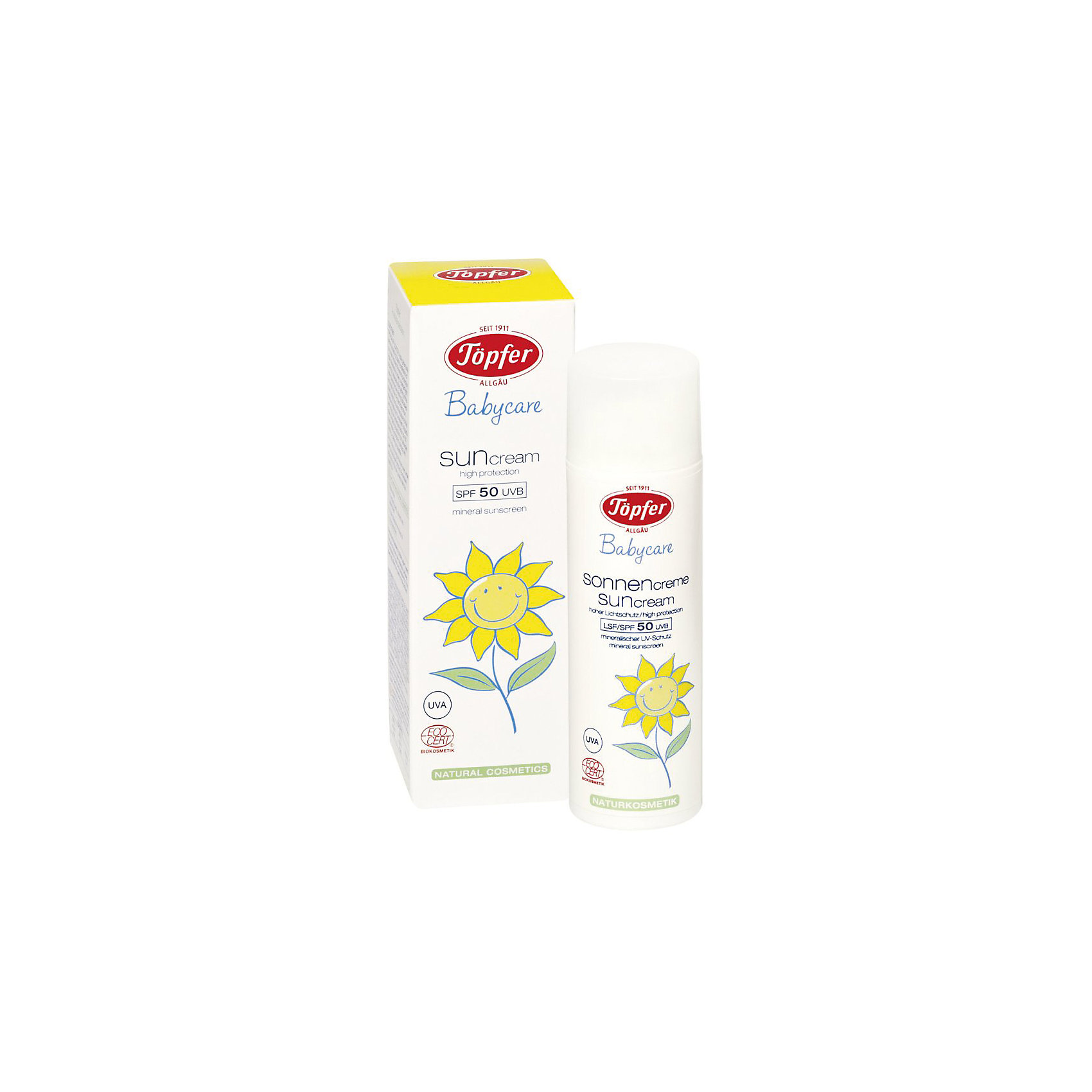 Крем солнцезащитный детский SPF 50 UVB, Topfer Крем солнцезащитный детский SPF 50 UVB, TopferСредства защиты от солнца и насекомых<br>Topfer Крем солнцезащитный детский SPF 50 UVB<br><br>Характеристики:<br><br>• объём: 75 мл.<br>• особенности: натуральные компоненты, бережный уход, SPF 50<br>• состав: вода, масла сои, Ши, Оливы, семян Каранджи, Примулы вечерней, Жожоба, макадамии, рисовых зародышей, облепихи крушиновидной, диоксид титана, каприлик/каприк триглицерид, полиглицерил-2 диполигидроксистеарат, полиглицерил-3 диизостеарат, глицерин, глицерил олеат, трикаприлин, рапсовое масло, токоферол, бисаболол, Мика, лецитин, стеариновая кислота, токоферола ацетат, сульфат магния, Алюминия (корунд), дикалий для детей в возрасте: от 0 мес.<br>• страна производитель: Германия<br><br>Детский крем из серии для детей Babycare (Бейбикеа) от немецкой компании органической косметики Topfer (Топфер) идеально подойдёт для летнего ухода. Умеренный, но нежный дизайн тюбика дополнен веселым цветочком. Крем создан на уникальной основе и помогает защитить и успокоить кожу от внешнего воздействия солнечных ультрафиолетовых лучей. <br><br>Природные компоненты состава крема не провоцируют аллергию, его формула проверена дерматологами и не провоцирует раздражения. Крем оказывает нежную заботу о коже и обладает очень легким запахом входящих в состав масел. Натуральные органические экстракты календулы и сои оказывают антисептическое и увлажняющее воздействие. Ощутите бережную заботу с серией средств для детей от Topfer (Тофтер)!<br><br>Topfer Крем солнцезащитный детский SPF 50 UVB можно купить в нашем интернет-магазине.<br><br>Ширина мм: 250<br>Глубина мм: 100<br>Высота мм: 250<br>Вес г: 50<br>Возраст от месяцев: 24<br>Возраст до месяцев: 216<br>Пол: Унисекс<br>Возраст: Детский<br>SKU: 5407660