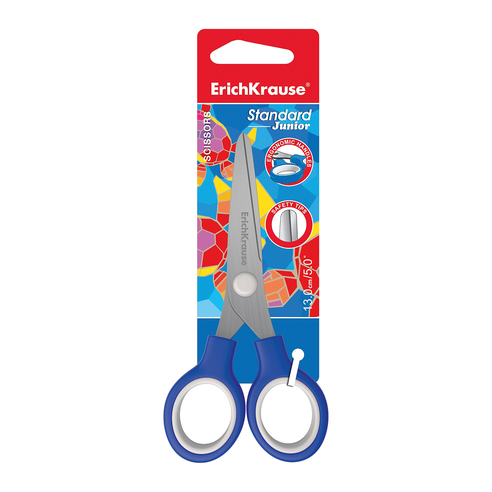 Ножницы Standard Junior 13 см Ножницы Standard Junior 13 смШкольные аксессуары<br>Характеристики ножниц Standard Junior 13 см:<br><br>• возраст: от 5 лет<br>• пол: для мальчиков и девочек<br>• цвет: синий<br>• тип: ножницы<br>• материал: нержавеющая сталь, пластик<br>• размеры: 13 см<br>• размер упаковки 3 x 20 x 8 см<br>• вес в упаковке, 102 г<br>• бренд: Erich Krause<br>• страна изготовитель: Китай<br><br>Ножницы Erich Krause Standard Junior с безопасными закругленными концами идеально подойдут для резки всех обычных материалов - бумаги, ткани и т.д. Эргономично разработанные ручки с прорезиненными кольцами очень удобны для захвата. Стальные лезвия плотно прилегают друг к другу.<br><br>Ножницы Standard Junior 13 см торговой марки Erich Krause можно купить в нашем интернет-магазине.<br><br>Ширина мм: 65<br>Глубина мм: 180<br>Высота мм: 10<br>Вес г: 38<br>Возраст от месяцев: 60<br>Возраст до месяцев: 216<br>Пол: Унисекс<br>Возраст: Детский<br>SKU: 5409191