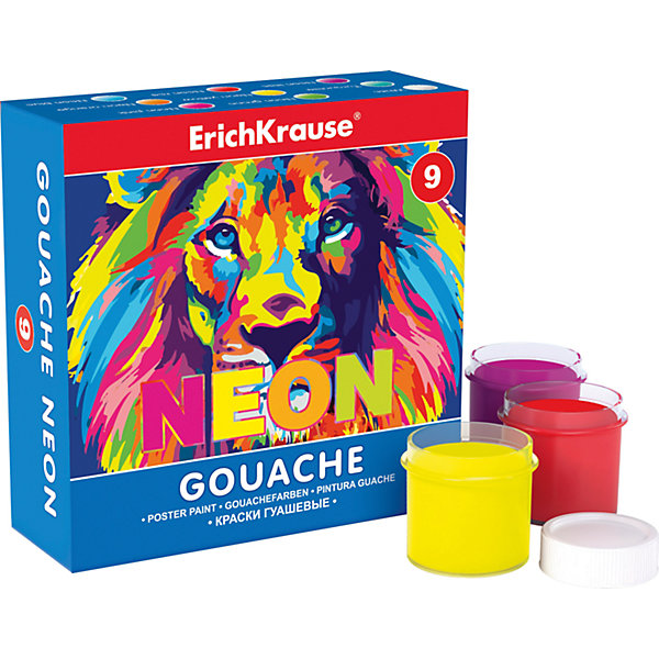 Гуашь Erich Krause Neon, 9 цветов по 20мл Гуашь Erich Krause Neon, 9 цветов по 20млРисование и лепка<br>Характеристики гуаши ArtBerry Neon, 9 цветов:<br><br>• возраст: от 5 лет<br>• пол: для мальчиков и девочек<br>• комплект: 9 баночек с краской.<br>• материал: пластик, краситель, связующее вещество.<br>• размер упаковки: 11.7x7.7x4 см.<br>• упаковка: картонная коробка<br>• объем баночки: 20 мл.<br>• назначение: детское творчество, художественно-оформительские работы, роспись, живопись.<br>• бренд: Erich Krause<br>• страна обладатель бренда: Россия<br><br>Erich Krause Гуашь Neon - блестящий старт для занятий творчеством, как дома, так и на школьных уроках. Нетоксичная формула абсолютно безопасна для использования, а высококачественный материал обеспечивает легкость нанесения и насыщенность неонового цвета в течение долгого времени. Каждый из шести цветов находится в удобной баночке с закручивающейся крышечкой, которая защитит содержимое от воздействия окружающей среды.<br><br>Гуашь Erich Krause Неон с УФ защитой яркости 9 цветов торговой марки Erich Krause можно купить в нашем интернет-магазине.<br><br>Ширина мм: 119<br>Глубина мм: 116<br>Высота мм: 40<br>Вес г: 254<br>Возраст от месяцев: 60<br>Возраст до месяцев: 216<br>Пол: Унисекс<br>Возраст: Детский<br>SKU: 5409215