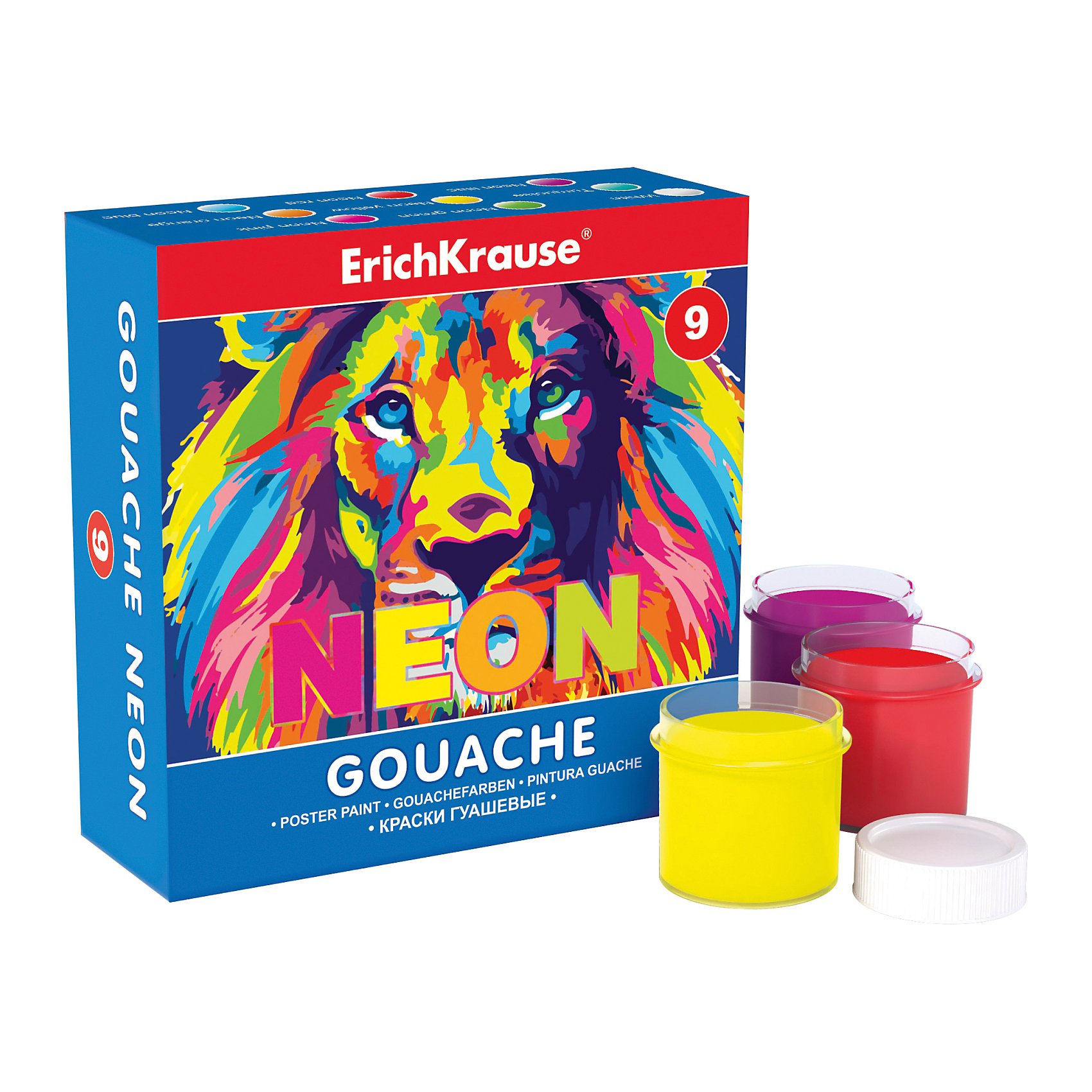 Гуашь Erich Krause Neon, 9 цветов по 20мл Гуашь Erich Krause Neon, 9 цветов по 20млРисование и лепка<br>Характеристики гуаши ArtBerry Neon, 9 цветов:<br><br>• возраст: от 5 лет<br>• пол: для мальчиков и девочек<br>• комплект: 9 баночек с краской.<br>• материал: пластик, краситель, связующее вещество.<br>• размер упаковки: 11.7x7.7x4 см.<br>• упаковка: картонная коробка<br>• объем баночки: 20 мл.<br>• назначение: детское творчество, художественно-оформительские работы, роспись, живопись.<br>• бренд: Erich Krause<br>• страна обладатель бренда: Россия<br><br>Erich Krause Гуашь Neon - блестящий старт для занятий творчеством, как дома, так и на школьных уроках. Нетоксичная формула абсолютно безопасна для использования, а высококачественный материал обеспечивает легкость нанесения и насыщенность неонового цвета в течение долгого времени. Каждый из шести цветов находится в удобной баночке с закручивающейся крышечкой, которая защитит содержимое от воздействия окружающей среды.<br><br>Гуашь Erich Krause Неон с УФ защитой яркости 9 цветов торговой марки Erich Krause можно купить в нашем интернет-магазине.<br><br>Ширина мм: 119<br>Глубина мм: 116<br>Высота мм: 40<br>Вес г: 254<br>Возраст от месяцев: 60<br>Возраст до месяцев: 216<br>Пол: Унисекс<br>Возраст: Детский<br>SKU: 5409215