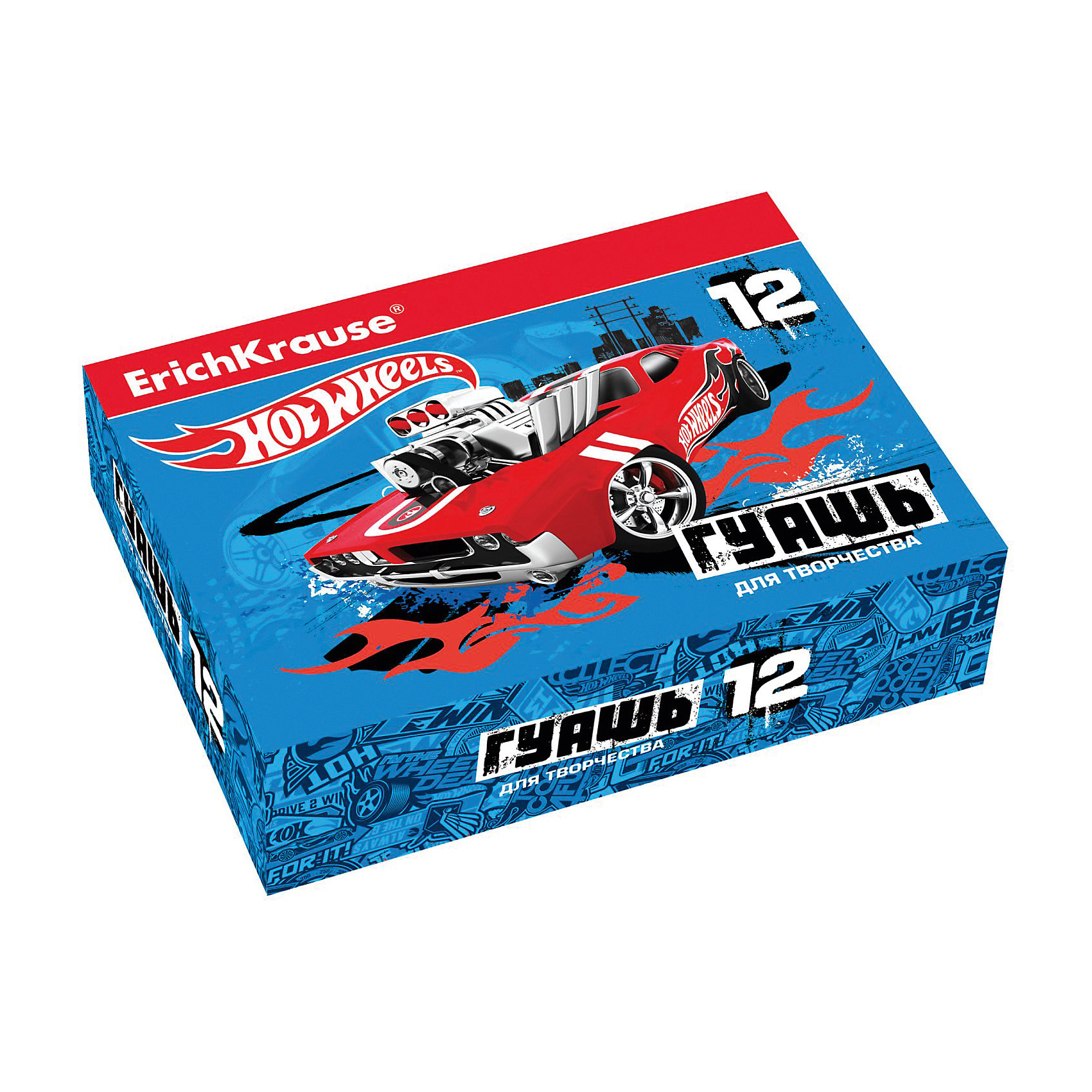 Гуашь Hot Wheels Super Car, 12 цветов по 20мл Гуашь Hot Wheels Super Car, 12 цветов по 20млHot Wheels<br>Характеристики гуаши Hot Wheels Super Car, 12 цветов:<br><br>• возраст: от 5 лет<br>• пол: для мальчиков<br>• комплект: 12 баночек по 20 мл.<br>• материал: краски, пластик.<br>• серия: Hot Wheels<br>• упаковка: картонная коробка.<br>• бренд: производитель: Erich Krause<br>• страна обладатель бренда: Россия.<br><br>Краски известной торговой марки Erich Krause имеют яркие насыщенные цвета, при смешивании которых получаются новые цвета и оттенки. Гуашь хорошо набирается на кисть при рисовании, ровно ложится и быстро высыхает. После высыхания поверхность рисунка имеет матово-бархатистую фактуру и непрозрачный слой. Гуашью можно работать как на бумаге, так и на картоне, ткани, холсте. Безопасные краски на водной основе легко смываются с рук водой и отстирываются с одежды.<br><br>Гуашь Hot Wheels Super Car 12 цветов торговой марки Erich Krause можно купить в нашем интернет-магазине.<br><br>Ширина мм: 157<br>Глубина мм: 115<br>Высота мм: 40<br>Вес г: 394<br>Возраст от месяцев: 60<br>Возраст до месяцев: 216<br>Пол: Мужской<br>Возраст: Детский<br>SKU: 5409219