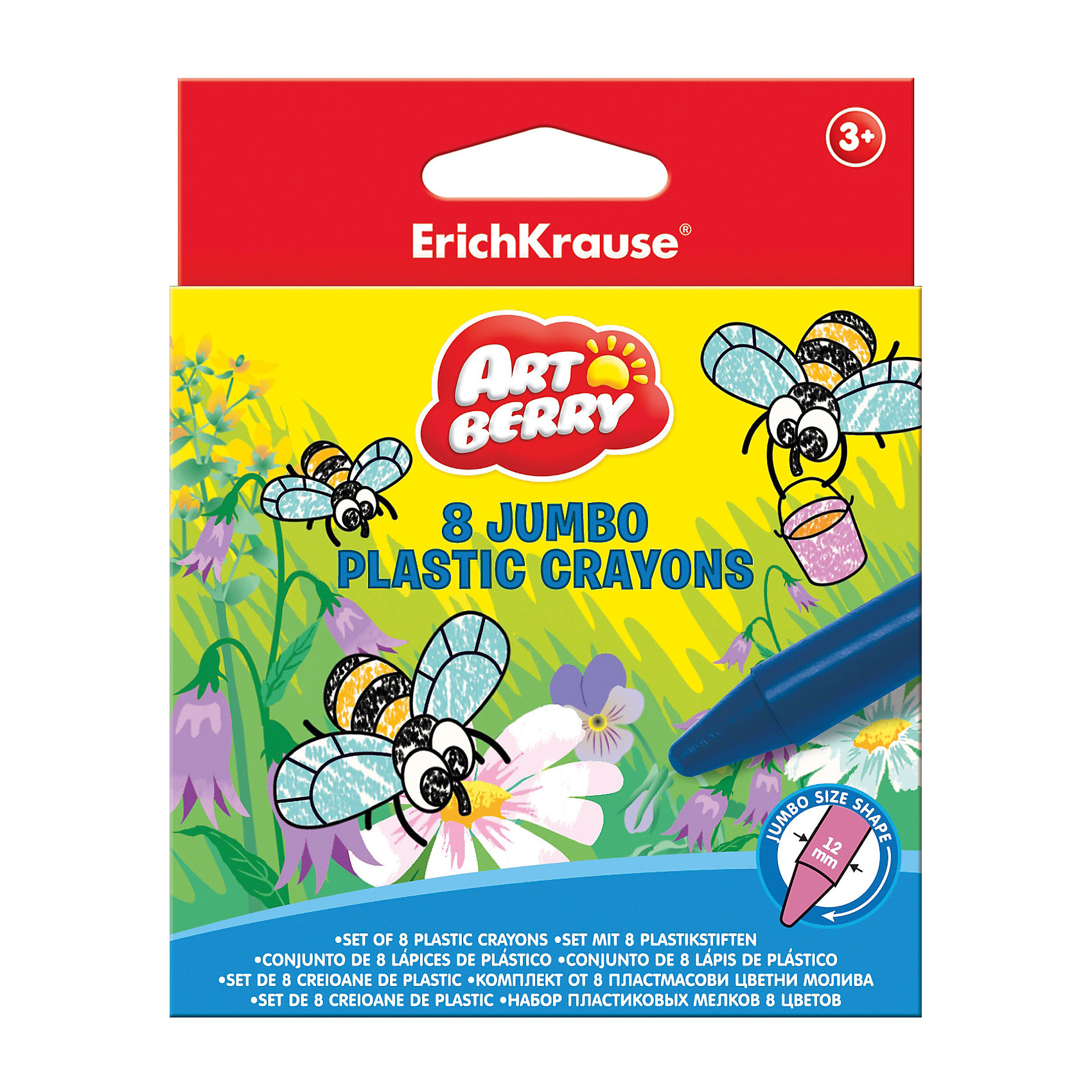 Пластиковые мелки ArtBerry jumbo, 8 цветов Пластиковые мелки ArtBerry jumbo, 8 цветовРисование и лепка<br>Характеристики товара:<br><br>• материал упаковки: пластик <br>• в комплект входит: мелки<br>• количество цветов: 8<br>• треугольная форма<br>• возраст: от 3 лет<br>• вес: 107 г<br>• габариты упаковки: 9,5х12х1,5 см<br>• страна производитель: Китай<br><br>Мелки пачкают ручки? Попробуйте приобрести ребенку мелки в пластиковой упаковке. Основная часть мелка выдвигается по мере израсходования рабочей части. Удобная треугольная форма карандаша уверенно сидит в маленькой детской ручке.<br><br>Пластиковые мелки ArtBerry jumbo, 8 цветов можно купить в нашем интернет-магазине.<br><br>Ширина мм: 95<br>Глубина мм: 120<br>Высота мм: 15<br>Вес г: 107<br>Возраст от месяцев: 36<br>Возраст до месяцев: 2147483647<br>Пол: Унисекс<br>Возраст: Детский<br>SKU: 5409245