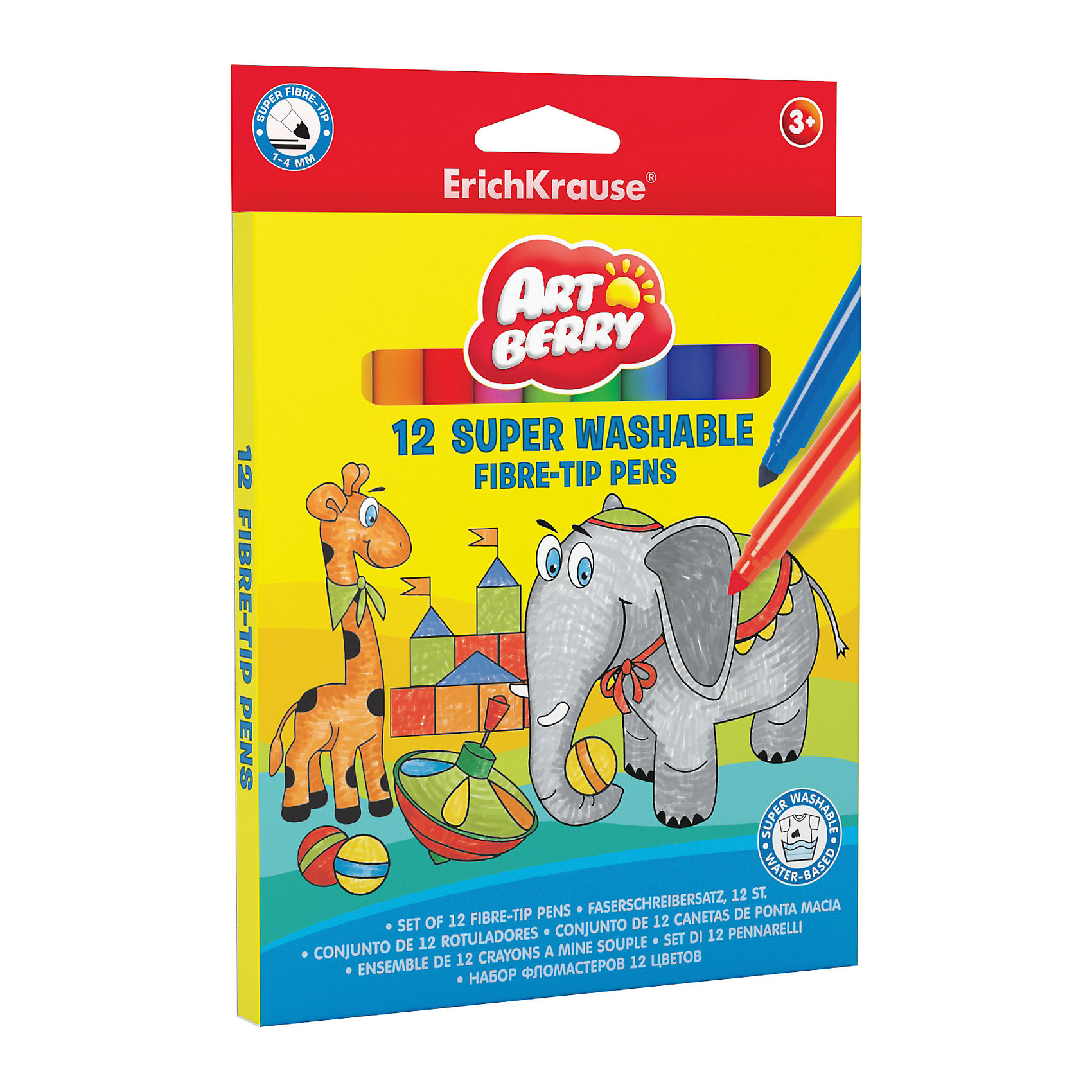 Фломастеры ArtBerry supertip easy washable, 12 цветов Фломастеры ArtBerry supertip easy washable, 12 цветовПисьменные принадлежности<br>Характеристики товара:<br><br>• материал упаковки: пластик <br>• количество цветов: 12<br>• возраст: от 3 лет<br>• вес: 120 г<br>• страна производитель: Малайзия<br><br>Фломастеры – красивый и яркий материал для творчества. К сожалению, не все дети аккуратно рисуют. Но теперь проблема с удалением сложных пятен от фломастеров решена: новые фломастеры легко смываются водой с любой одежды!<br><br>Товар для творчества «Фломастеры ArtBerry supertip easy washable, 12 цветов можно купить в нашем интернет-магазине.<br><br>Ширина мм: 145<br>Глубина мм: 12<br>Высота мм: 200<br>Вес г: 120<br>Возраст от месяцев: 36<br>Возраст до месяцев: 2147483647<br>Пол: Унисекс<br>Возраст: Детский<br>SKU: 5409257