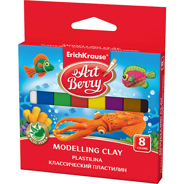 Классический пластилин ArtBerry с Алоэ Вера, 8 цветов, 120г Классический пластилин ArtBerry с Алоэ Вера, 8 цветов, 120гРисование и лепка<br>Характеристики товара:<br><br>• материал упаковки: бумага <br>• количество цветов: 8<br>• возраст: от 3 лет<br>• габариты упаковки: 10,7х12,7х1,4 см<br>• вес: 131 г<br>• страна производитель: Россия<br><br>Мягкий пластилин изготовлен с введением в состав Алоэ Вера. Благодаря этому параметру пластилин не сушит детскую кожу, а наоборот, бережно ухаживает за поверхностью ручек малыша. Сам пластилин отлично лепится и застывает на воздухе через 12 часов.<br><br>Классический пластилин ArtBerry с Алоэ Вера, 8 цветов, 120 г, можно купить в нашем интернет-магазине.<br><br>Ширина мм: 107<br>Глубина мм: 127<br>Высота мм: 14<br>Вес г: 131<br>Возраст от месяцев: 36<br>Возраст до месяцев: 2147483647<br>Пол: Унисекс<br>Возраст: Детский<br>SKU: 5409277