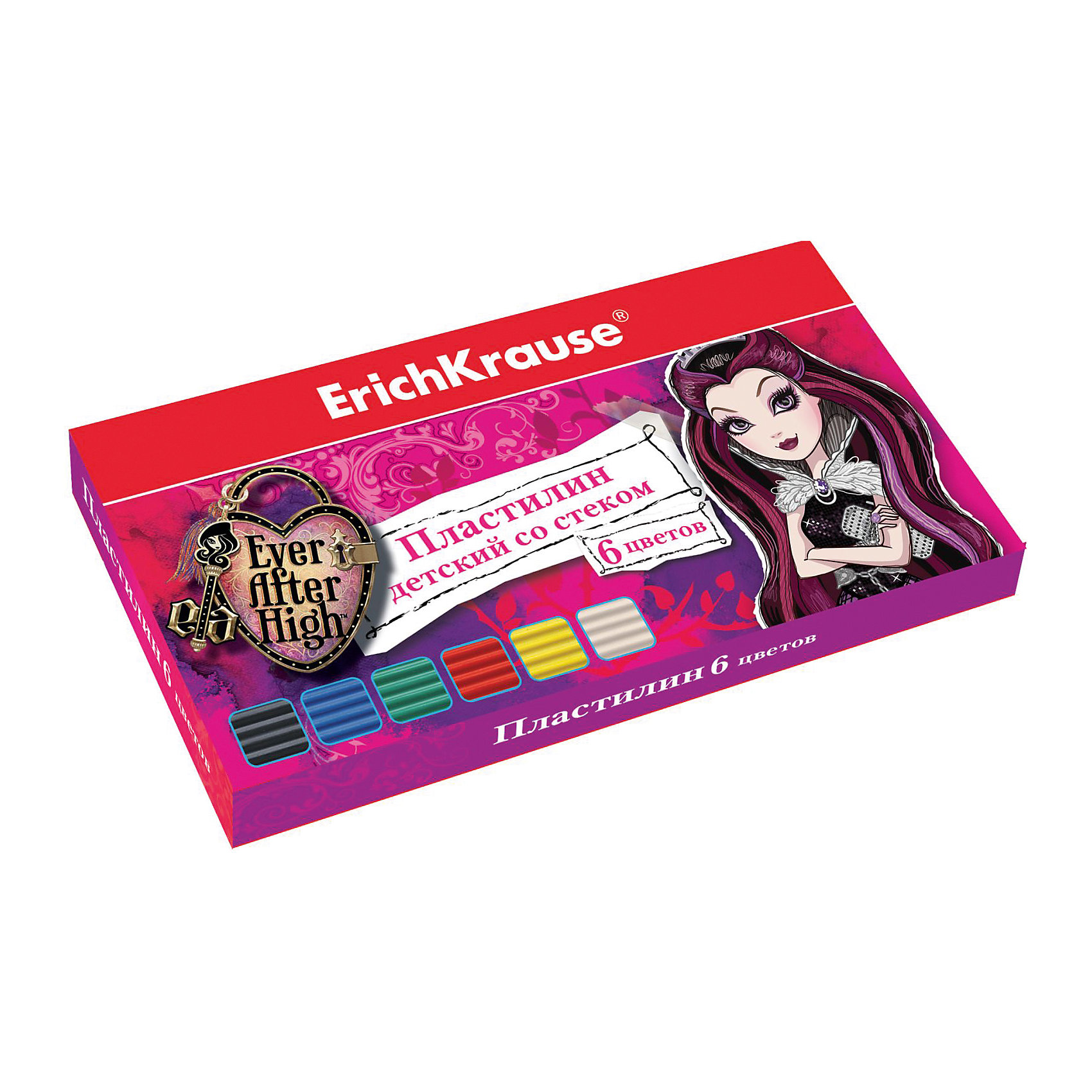 Пластилин 6 цветов Ever After High, 108г, со стеком Пластилин 6 цветов Ever After High, 108г, со стекомEver After High Товары для фанатов<br>Характеристики товара:<br><br>• упаковка: коробка<br>• в комплект входит: пластилин, стек<br>• количество цветов: 6<br>• возраст: от 3 лет<br>• габариты упаковки: 15х8х1,6 см<br>• вес: 100 г<br>• страна производитель: Россия<br><br>Работа с пластилином благотворно влияет на развитие малыша. Лепка развивает тактильные восприятия, работает с мелкой моторикой и творческими способностями. Итог лепки – яркая и необычная игрушка, сделанная своими руками.<br><br>Пластилин 6 цветов Ever After High, 108 г, со стеком, можно купить в нашем интернет-магазине.<br><br>Ширина мм: 150<br>Глубина мм: 80<br>Высота мм: 16<br>Вес г: 130<br>Возраст от месяцев: 36<br>Возраст до месяцев: 2147483647<br>Пол: Женский<br>Возраст: Детский<br>SKU: 5409299