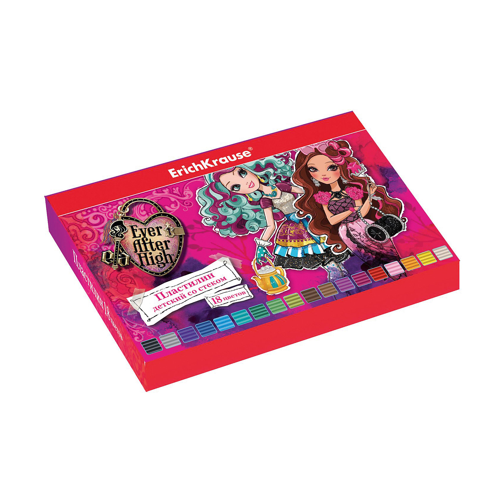 Пластилин 18 цветов Ever After High, 324г, со стеком Пластилин 18 цветов Ever After High, 324г, со стекомEver After High Товары для фанатов<br>Характеристики товара:<br><br>• упаковка: коробка<br>• в комплект входит: пластилин, стек<br>• количество цветов: 18<br>• возраст: от 3 лет<br>• габариты упаковки: 22х14х1,6 см<br>• вес: 300 г<br>• страна производитель: Россия<br><br>Работа с пластилином благотворно влияет на развитие малыша. Лепка развивает тактильные восприятия, работает с мелкой моторикой и творческими способностями. Итог лепки – яркая и необычная игрушка, сделанная своими руками.<br><br>Пластилин 18 цветов Ever After High/324г, со стеком, в коробке, можно купить в нашем интернет-магазине.<br><br>Ширина мм: 225<br>Глубина мм: 143<br>Высота мм: 16<br>Вес г: 381<br>Возраст от месяцев: 36<br>Возраст до месяцев: 2147483647<br>Пол: Женский<br>Возраст: Детский<br>SKU: 5409301