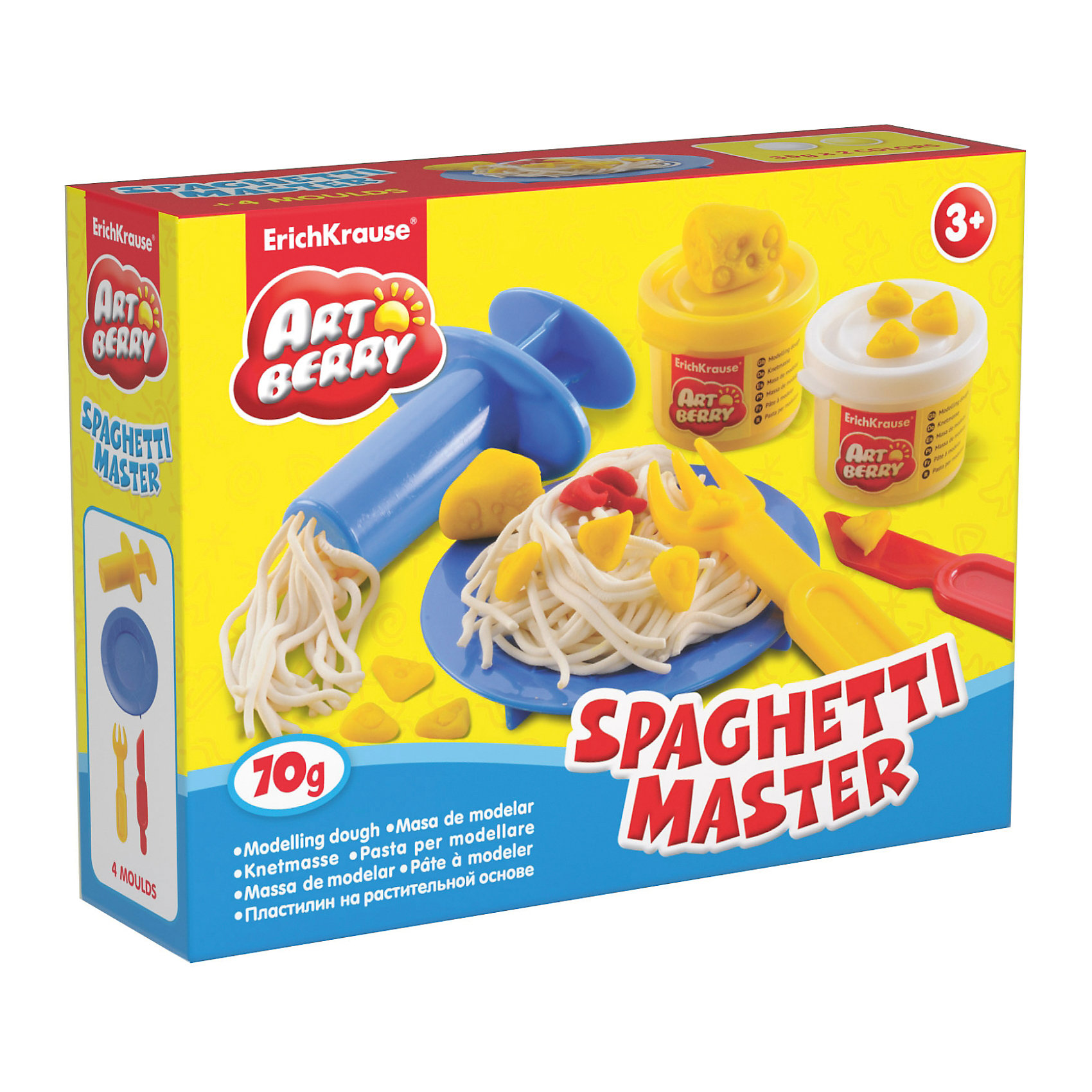 Набор для лепки: Пластилин на растительной основе Spaghetti Master 2 цвета по 35г Набор для лепки: Пластилин на растительной основе Spaghetti Master 2 цвета по 35гЛепка<br>Характеристики товара:<br><br>• материал упаковки: картонная коробка в термоплёнке<br>• в комплект входит: 2 цвета пластилина по 35 г + тарелка, вилка, шприц для пластилина, стек<br>• возраст: от 3 лет<br>• габариты упаковки: 15х12х4 см<br>• вес: 100 г<br>• страна производитель: Россия<br><br>Натуральная продукция – настоящая находка для детского творчества. Так, пластилин на растительной основе станет любимым материалов для творчества у вашего малыша. Мягкий, приятный для тактильного восприятия, он станет фаворитом среди пластилинов у малыша.<br><br>Набор для лепки: Пластилин на растительной основе Spaghetti Master 2 цвета по 35 г, можно купить в нашем интернет-магазине.<br><br>Ширина мм: 155<br>Глубина мм: 115<br>Высота мм: 40<br>Вес г: 172<br>Возраст от месяцев: 36<br>Возраст до месяцев: 2147483647<br>Пол: Унисекс<br>Возраст: Детский<br>SKU: 5409333