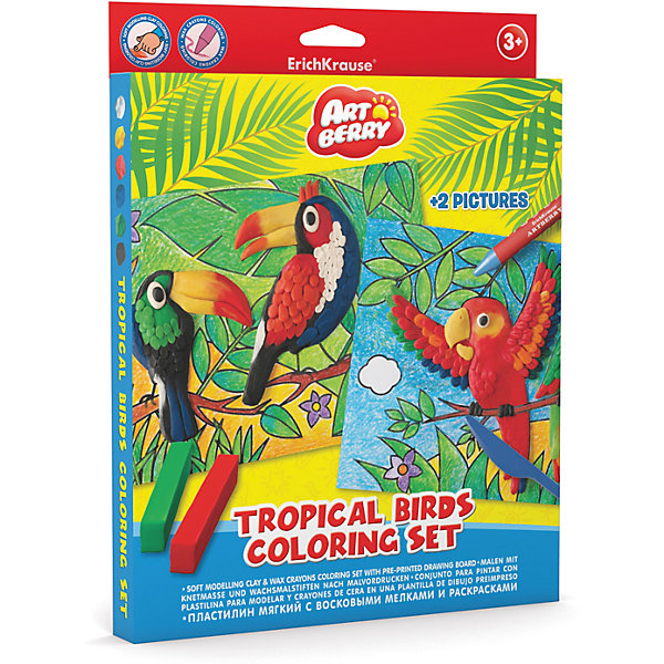 Наборя для творчества Tropical Birds Coloring Set Artberry Наборя для творчества Tropical Birds Coloring Set ArtberryНаборы для раскрашивания<br>Характеристики товара:<br><br>• материал упаковки: картон <br>• в комплекте: пластилин – 6 цветов, мелки восковые – 8 цветов, раскраска – 2 шт<br>• возраст: от 3 лет<br>• габариты упаковки: 23х30х25 см<br>• вес: 272 г<br>• страна производитель: Россия<br><br>Набор для творчества включает в себя полезные товары для юных художников. В нем есть раскраски и специальные восковые мелки к ним. А яркий и мягкий пластилин оценят все маленькие скульпторы! <br><br>Набор для творчества Tropical Birds Coloring Set Artberry можно купить в нашем интернет-магазине.<br><br>Ширина мм: 230<br>Глубина мм: 300<br>Высота мм: 25<br>Вес г: 272<br>Возраст от месяцев: 36<br>Возраст до месяцев: 2147483647<br>Пол: Унисекс<br>Возраст: Детский<br>SKU: 5409351