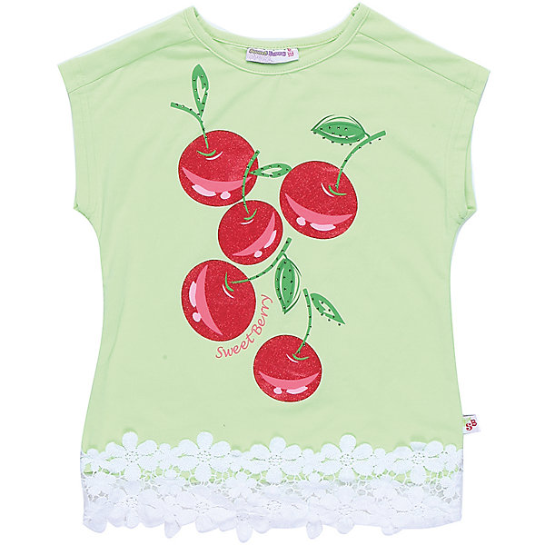 Футболка для девочки Sweet Berry Футболка для девочки Sweet BerryФутболки, поло и топы<br>Стильная футболка из трикотажной, мягкой ткани для девочки с коротким рукавом. Декорирована оригинальным принтом и кружевом по низу изделия.<br>Состав:<br>95%хлопок 5%эластан<br><br>Ширина мм: 199<br>Глубина мм: 10<br>Высота мм: 161<br>Вес г: 151<br>Цвет: зеленый<br>Возраст от месяцев: 36<br>Возраст до месяцев: 48<br>Пол: Женский<br>Возраст: Детский<br>Размер: 104,128,122,116,110,98<br>SKU: 5409989