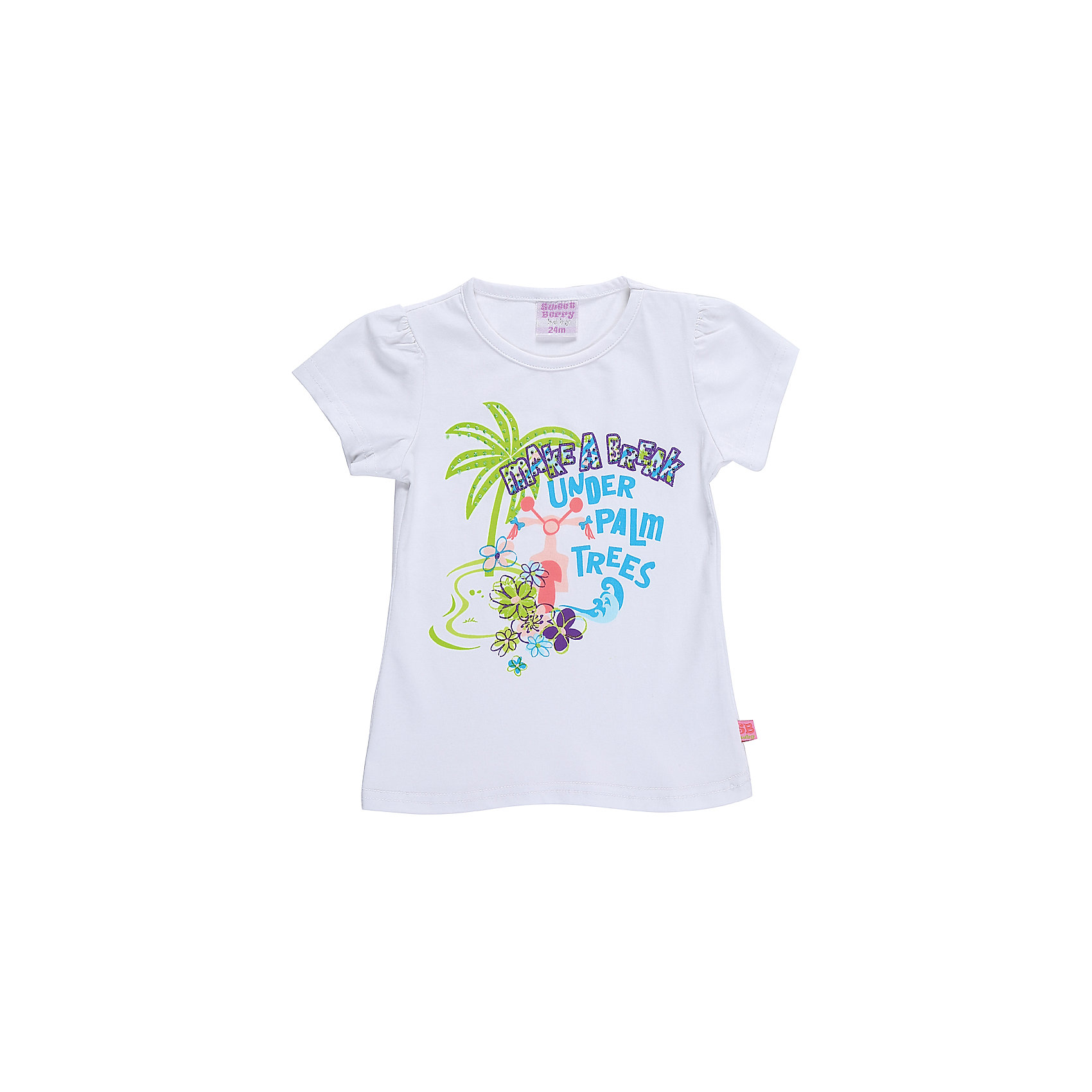 Футболка для девочки Sweet Berry Футболка для девочки Sweet BerryФутболки, топы<br>Белая трикотажная футболка для девочки декорированная оригинальным принтом. Приталенный крой.<br>Состав:<br>95%хлопок 5%эластан<br><br>Ширина мм: 199<br>Глубина мм: 10<br>Высота мм: 161<br>Вес г: 151<br>Цвет: белый<br>Возраст от месяцев: 12<br>Возраст до месяцев: 15<br>Пол: Женский<br>Возраст: Детский<br>Размер: 80,86,92,98<br>SKU: 5410868
