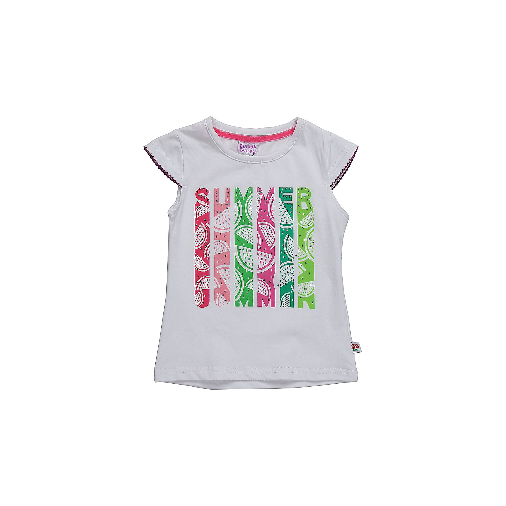 Футболка для девочки Sweet Berry Футболка для девочки Sweet BerryФутболки, поло и топы<br>Белая трикотажная футболка для девочки декорированная оригинальным принтом.<br>Состав:<br>95%хлопок 5%эластан<br><br>Ширина мм: 199<br>Глубина мм: 10<br>Высота мм: 161<br>Вес г: 151<br>Цвет: белый<br>Возраст от месяцев: 12<br>Возраст до месяцев: 15<br>Пол: Женский<br>Возраст: Детский<br>Размер: 80,86,92,98<br>SKU: 5411333