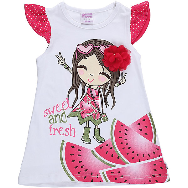 Платье для девочки Sweet Berry Платье для девочки Sweet BerryПлатья<br>Модное трикотажное платье для девочки с ярким принтом. Рукава крылышки. Свободный крой.<br>Состав:<br>95%хлопок 5%эластан<br><br>Ширина мм: 236<br>Глубина мм: 16<br>Высота мм: 184<br>Вес г: 177<br>Цвет: белый<br>Возраст от месяцев: 12<br>Возраст до месяцев: 18<br>Пол: Женский<br>Возраст: Детский<br>Размер: 86,80,98,92<br>SKU: 5411382