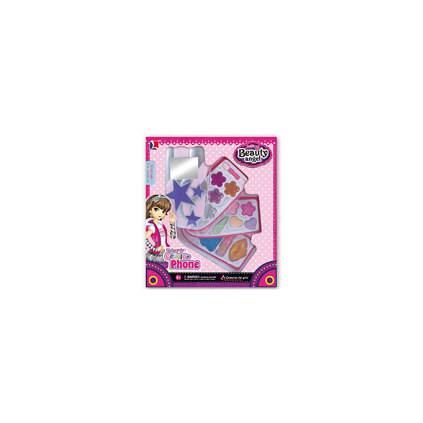 Игровой косметический набор Телефон-блеск (2 дизайна в ассортименте), Beauty Angel Игровой косметический набор Телефон-блеск (2 дизайна в ассортименте), Beauty AngelКосметика, грим и парфюмерия<br>Характеристики:<br><br>• Вид игрушек: детская косметика<br>• Пол: для девочки<br>• Материал: пластик, натуральные компоненты и красители<br>• Цвет: оттенки розового, голубой, желтый, зеленый, оранжевый и др.<br>• Комплектация: <br> тени для век с блестками – 10 тонов<br> блеск для губ – 1 тон<br> губная помада – 1 тон<br> лак для ногтей – 1 тон<br> кисточка – 1 шт.<br>• Форма футляра: телефон<br>• Размер упаковки (Д*Ш*В): 20*5,7*23,3 см<br>• Вес: 193 г<br>• Упаковка: картонная коробка с блистером<br><br>Игровой косметический набор Телефон-блеск, Beauty Angel от всемирно известного торгового бренда Dileny, который занимается разработкой, дизайном и выпуском детской декоративной косметики с учетом модных и стильных тенденций мира моды. Линейка наборов Beauty Angel представляет собой косметические наборы в состав которых входят как матовые, так и перламутровые оттенки, аксессуары и инструменты для нанесения макияжа. <br><br>Декоративная косметика от Dileny легко наносится, ложится ровным слоем, не осыпается и легко смывается либо теплой водой, либо детским косметическим маслом. Косметика обладает повышенными гипоаллергенными свойствами и легким ароматом. Игровой косметический набор Телефон-блеск, Beauty Angel состоит из 10 оттенков теней для век с блестками, блеска для губ, губной помады, лака для ногтей и кисточки. Футляр с тремя отделениями выполнен в форме телефона.<br><br>Игровой косметический набор Телефон-блеск, Beauty Angel станет идеальным подарком для девочки к любому празднику.<br><br>Игровой косметический набор Телефон-блеск, Beauty Angel можно купить в нашем интернет-магазине.<br><br>Ширина мм: 200<br>Глубина мм: 57<br>Высота мм: 233<br>Вес г: 193<br>Возраст от месяцев: 60<br>Возраст до месяцев: 120<br>Пол: Женский<br>Возраст: Детский<br>SKU: 5418960