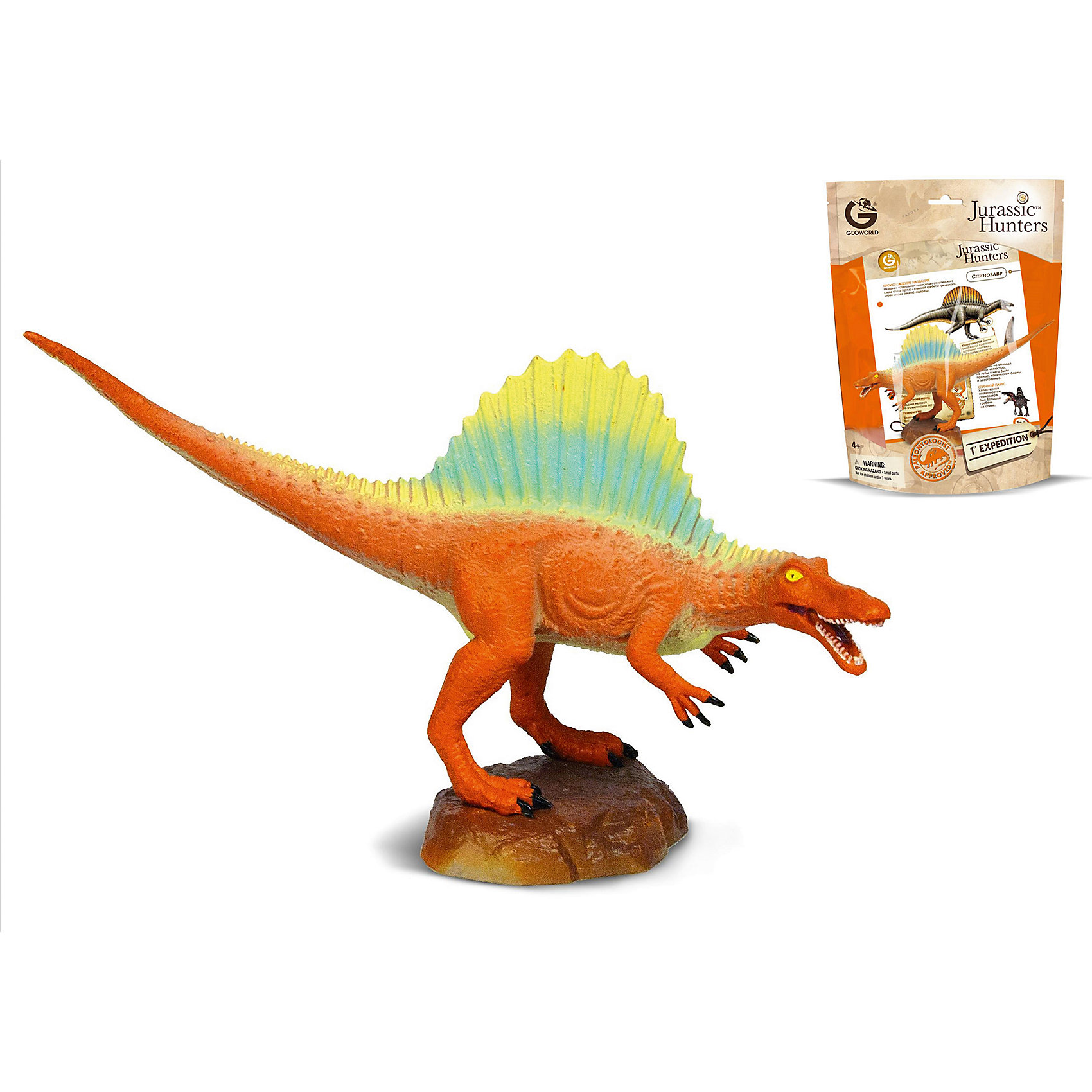 Динозавр Спинозавр, коллекция Jurassic Hunters, Geoworld Динозавр Спинозавр, коллекция Jurassic Hunters, GeoworldДраконы и динозавры<br>Характеристики товара:<br><br>• материал: пластик<br>• возраст: от 4 лет<br>• длина игрушки: 18 см<br>• масштаб: 1:80<br>• в комплекте: фигурка динозавра, страница с научной информацией о динозавре, мини-буклет с указанием полной коллекции Jurassic Hunters (Охотников за Динозаврами)<br>• габариты упаковки: 27х21х8 см<br>• вес: 91 г<br>• страна бренда: Италия<br><br>Детализированная фигурка отлично впишется в коллекцию динозавров юного палеонтолога. Уникальный дизайн, проработанные мелкие детали и художественное исполнение сделали игрушку очень реалистичной и перенесли ее в раздел коллекционных моделей. Материалы, использованные при изготовлении товаров, проходят проверку на качество и соответствие международным требованиям по безопасности.<br>Такие фигурки помогают привить детям любовь к учебе, развить воображение и интерес к коллекционированию.<br><br>Динозавр Спинозавр, коллекция Jurassic Hunter, от бренда Geoworld можно купить в нашем интернет-магазине.<br><br>Ширина мм: 210<br>Глубина мм: 80<br>Высота мм: 270<br>Вес г: 91<br>Возраст от месяцев: 48<br>Возраст до месяцев: 108<br>Пол: Унисекс<br>Возраст: Детский<br>SKU: 5418992
