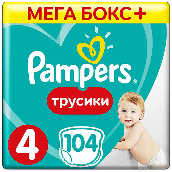 Трусики Pampers Pants, 9-14кг, размер 4, 104 шт., Pampers Трусики Pampers Pants, 9-14кг, размер 4, 104 шт., PampersТрусики-подгузники<br>Характеристики:<br><br>• Вид подгузника: трусики<br>• Пол: универсальный<br>• Тип подгузника: одноразовый<br>• Коллекция: Active Baby<br>• Предназначение: для ночного сна <br>• Размер: 4<br>• Вес ребенка: от 9 до 14 кг<br>• Количество в упаковке: 104 шт.<br>• Упаковка: картонная коробка<br>• Размер упаковки: 42,2*29,9*27,3 см<br>• Вес в упаковке: 3 кг 096 г<br>• Наружные боковые швы<br>• До 12 часов сухости<br>• Эластичные резинки <br>• Дышащие материалы<br>• Повышенные впитывающие свойства<br><br>Трусики Pampers Pants, 9-14 кг, размер 4, 104 шт., Pampers – это новейшая линейка детских подгузников от Pampers, которая сочетает в себе высокое качество и безопасность материалов, удобство использования и комфорт для нежной кожи малыша. Подгузники выполнены в виде трусиков и предназначены для детей весом до 14 кг. Инновационные технологии и современные материалы обеспечивают этим подгузникам Дышащие свойства, что особенно важно для кожи малыша. Повышенные впитывающие качества изделию обеспечивают специальные микрогранулы, сохраняя верхний слой сухим до 12 часов, именно поэтому эту линейку трусиков производитель рекомендует использовать для ночного сна. <br><br>У трусиков предусмотрена эластичная мягкая резиночка на спинке и манжеты на ножках, что защищает от протекания. Боковые наружные швы не натирают нежную кожу малыша, легко разрываются при смене трусиков. Сзади имеется клейкая лента, которая позволяет зафиксировать свернутые после использования трусики. Трусики подходит как для мальчиков, так и для девочек. <br><br>Трусики Pampers Pants, 9-14 кг, размер 4, 104 шт., Pampers можно купить в нашем интернет-магазине.<br><br>Ширина мм: 422<br>Глубина мм: 299<br>Высота мм: 273<br>Вес г: 3096<br>Возраст от месяцев: 6<br>Возраст до месяцев: 18<br>Пол: Унисекс<br>Возраст: Детский<br>SKU: 5419051