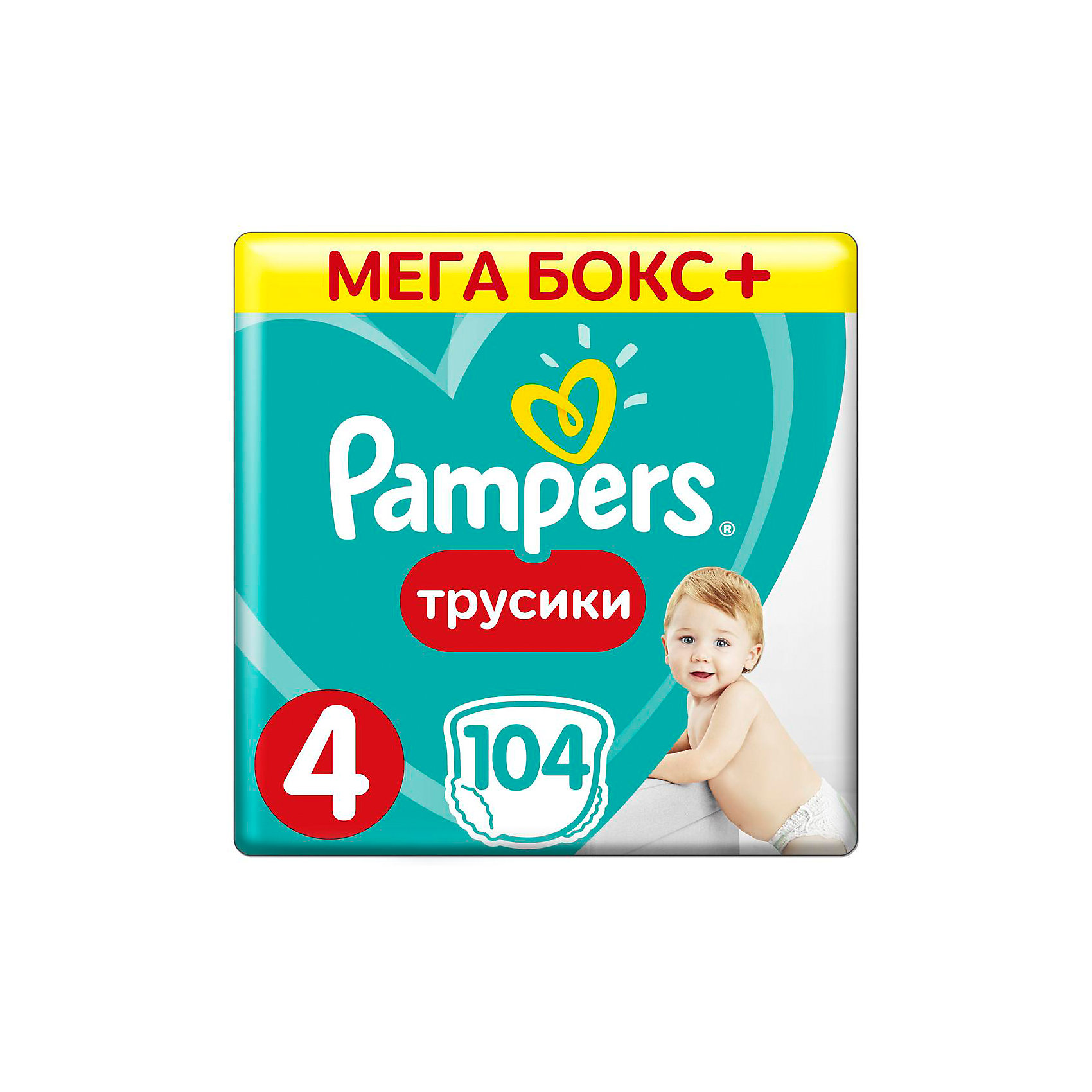 Трусики Pampers Pants, 9-14кг, размер 4, 104 шт., Pampers Трусики Pampers Pants, 9-14кг, размер 4, 104 шт., PampersТрусики-подгузники<br>Характеристики:<br><br>• Вид подгузника: трусики<br>• Пол: универсальный<br>• Тип подгузника: одноразовый<br>• Коллекция: Active Baby<br>• Предназначение: для ночного сна <br>• Размер: 4<br>• Вес ребенка: от 9 до 14 кг<br>• Количество в упаковке: 104 шт.<br>• Упаковка: картонная коробка<br>• Размер упаковки: 42,2*29,9*27,3 см<br>• Вес в упаковке: 3 кг 096 г<br>• Наружные боковые швы<br>• До 12 часов сухости<br>• Эластичные резинки <br>• Дышащие материалы<br>• Повышенные впитывающие свойства<br><br>Трусики Pampers Pants, 9-14 кг, размер 4, 104 шт., Pampers – это новейшая линейка детских подгузников от Pampers, которая сочетает в себе высокое качество и безопасность материалов, удобство использования и комфорт для нежной кожи малыша. Подгузники выполнены в виде трусиков и предназначены для детей весом до 14 кг. Инновационные технологии и современные материалы обеспечивают этим подгузникам Дышащие свойства, что особенно важно для кожи малыша. Повышенные впитывающие качества изделию обеспечивают специальные микрогранулы, сохраняя верхний слой сухим до 12 часов, именно поэтому эту линейку трусиков производитель рекомендует использовать для ночного сна. <br><br>У трусиков предусмотрена эластичная мягкая резиночка на спинке и манжеты на ножках, что защищает от протекания. Боковые наружные швы не натирают нежную кожу малыша, легко разрываются при смене трусиков. Сзади имеется клейкая лента, которая позволяет зафиксировать свернутые после использования трусики. Трусики подходит как для мальчиков, так и для девочек. <br><br>Трусики Pampers Pants, 9-14 кг, размер 4, 104 шт., Pampers можно купить в нашем интернет-магазине.<br><br>Ширина мм: 422<br>Глубина мм: 299<br>Высота мм: 273<br>Вес г: 3096<br>Возраст от месяцев: 6<br>Возраст до месяцев: 18<br>Пол: Унисекс<br>Возраст: Детский<br>SKU: 5419051