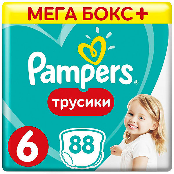 Трусики Pampers Pants, 16кг+, размер 6, 88 шт., Pampers Трусики Pampers Pants, 16кг+, размер 6, 88 шт., PampersТрусики-подгузники<br>Характеристики:<br><br>• Вид подгузника: трусики<br>• Пол: универсальный<br>• Тип подгузника: одноразовый<br>• Коллекция: Active Baby<br>• Предназначение: для ночного сна <br>• Размер: 6<br>• Вес ребенка: 16+ кг<br>• Количество в упаковке: 88 шт.<br>• Упаковка: картонная коробка<br>• Размер упаковки: 49,7*23,1*26,7 см<br>• Вес в упаковке: 4 кг 598 г<br>• Наружные боковые швы<br>• До 12 часов сухости<br>• Эластичные резинки <br>• Дышащие материалы<br>• Повышенные впитывающие свойства<br><br>Трусики Pampers Pants, 16+ кг, размер 6, 88 шт., Pampers – это новейшая линейка детских подгузников от Pampers, которая сочетает в себе высокое качество и безопасность материалов, удобство использования и комфорт для нежной кожи малыша. Подгузники выполнены в виде трусиков и предназначены для детей весом до 11 кг. Инновационные технологии и современные материалы обеспечивают этим подгузникам Дышащие свойства, что особенно важно для кожи малыша. Повышенные впитывающие качества изделию обеспечивают специальные микрогранулы, сохраняя верхний слой сухим до 12 часов, именно поэтому эту линейку трусиков производитель рекомендует использовать для ночного сна. <br><br>У трусиков предусмотрена эластичная мягкая резиночка на спинке и манжеты на ножках, что защищает от протекания. Боковые наружные швы не натирают нежную кожу малыша, легко разрываются при смене трусиков. Сзади имеется клейкая лента, которая позволяет зафиксировать свернутые после использования трусики. Трусики подходит как для мальчиков, так и для девочек. <br><br>Трусики Pampers Pants, 16+ кг, размер 6, 88 шт., Pampers можно купить в нашем интернет-магазине.<br><br>Ширина мм: 497<br>Глубина мм: 231<br>Высота мм: 267<br>Вес г: 4598<br>Возраст от месяцев: 12<br>Возраст до месяцев: 36<br>Пол: Унисекс<br>Возраст: Детский<br>SKU: 5419053