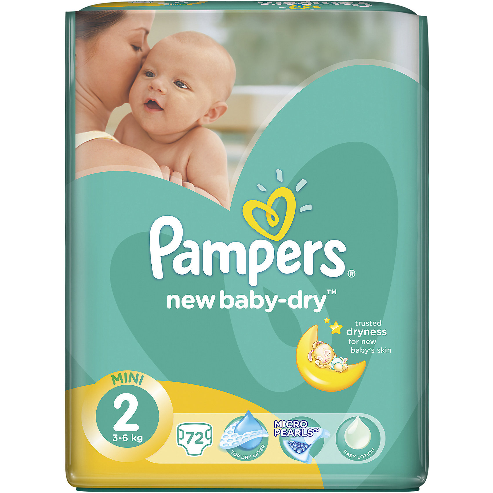Подгузники Pampers New Baby-Dry, 3-6 кг, 2 размер, 72 шт., Pampers Подгузники Pampers New Baby-Dry, 3-6 кг, 2 размер, 72 шт., PampersПодгузники классические<br>Характеристики:<br><br>• Пол: универсальный<br>• Тип подгузника: одноразовый<br>• Коллекция: New Baby-Dry<br>• Предназначение: для использования в любое время суток <br>• Размер: 2<br>• Вес ребенка: от 3 до 6 кг<br>• Количество в упаковке: 72 шт.<br>• Упаковка: пакет<br>• Размер упаковки: 28,1*11,4*35,8 см<br>• Вес в упаковке: 1 кг 586 г<br>• Эластичные застежки-липучки<br>• Быстро впитывающий слой<br>• Мягкий верхний слой<br>• Сохранение сухости в течение 12-ти часов<br><br>Подгузники Pampers New Baby-Dry, 3-6 кг, 2 размер, 72 шт., Pampers – это линейка классических детских подгузников от Pampers, которая сочетает в себе качество и безопасность материалов, удобство использования и комфорт для нежной кожи малыша. Подгузники предназначены для новорожденных и младенцев весом до 6 кг. Инновационные технологии и современные материалы обеспечивают этим подгузникам Дышащие свойства, что особенно важно для кожи малыша. <br><br>Впитывающие свойства изделию обеспечивает уникальный слой, состоящий из жемчужных микрогранул. У подгузников предусмотрена эластичная мягкая резиночка на спинке. Широкие липучки с двух сторон обеспечивают надежную фиксацию. Подгузник имеет мягкий верхний слой, который обеспечивает не только комфорт, но и защищает кожу ребенка от раздражений. Подгузник подходит как для мальчиков, так и для девочек. <br><br>Подгузники Pampers New Baby-Dry, 3-6 кг, 2 размер, 72 шт., Pampers можно купить в нашем интернет-магазине.<br><br>Ширина мм: 281<br>Глубина мм: 114<br>Высота мм: 358<br>Вес г: 1586<br>Возраст от месяцев: 3<br>Возраст до месяцев: 8<br>Пол: Унисекс<br>Возраст: Детский<br>SKU: 5419073