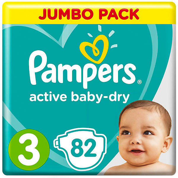 Подгузники Pampers Active Baby-Dry, 5-9 кг, 3 размер, 82 шт., Pampers Подгузники Pampers Active Baby-Dry, 5-9 кг, 3 размер, 82 шт., PampersПодгузники классические<br>Характеристики:<br><br>• Пол: универсальный<br>• Тип подгузника: одноразовый<br>• Коллекция: Active Baby-Dry<br>• Предназначение: для использования в любое время суток <br>• Размер: 3<br>• Вес ребенка: от 5 до 9 кг<br>• Количество в упаковке: 82 шт.<br>• Упаковка: пакет<br>• Размер упаковки: 33,2*11,5*39,5 см<br>• Вес в упаковке: 2 кг 143 г<br>• Эластичные застежки-липучки<br>• Быстро впитывающий слой<br>• Мягкий верхний слой<br>• Сохранение сухости в течение 12-ти часов<br><br>Подгузники Pampers Active Baby-Dry, 5-9 кг, 3 размер, 82 шт., Pampers – это линейка классических детских подгузников от Pampers, которая сочетает в себе качество и безопасность материалов, удобство использования и комфорт для нежной кожи малыша. Подгузники предназначены для младенцев весом до 9 кг. Инновационные технологии и современные материалы обеспечивают этим подгузникам Дышащие свойства, что особенно важно для кожи малыша. <br><br>Впитывающие свойства изделию обеспечивает уникальный слой, состоящий из жемчужных микрогранул. У подгузников предусмотрена эластичная мягкая резиночка на спинке. Широкие липучки с двух сторон обеспечивают надежную фиксацию. Подгузник имеет мягкий верхний слой, который обеспечивает не только комфорт, но и защищает кожу ребенка от раздражений. Подгузник подходит как для мальчиков, так и для девочек. <br><br>Подгузники Pampers Active Baby-Dry, 5-9 кг, 3 размер, 82 шт., Pampers можно купить в нашем интернет-магазине.<br><br>Ширина мм: 332<br>Глубина мм: 115<br>Высота мм: 395<br>Вес г: 2143<br>Возраст от месяцев: 3<br>Возраст до месяцев: 12<br>Пол: Унисекс<br>Возраст: Детский<br>SKU: 5419078