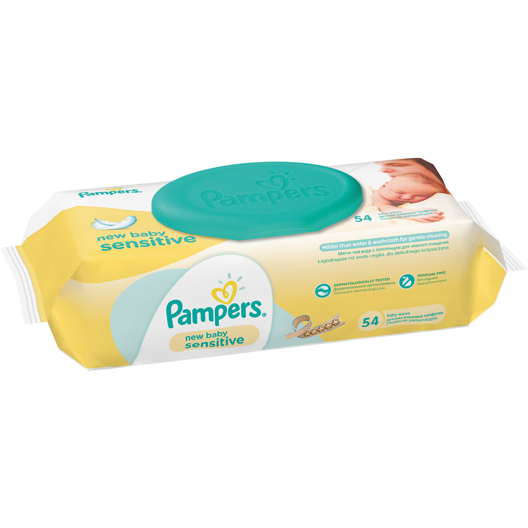 Салфетки детские влажные Pampers New Baby Sensitive, 54 шт., Pampers Салфетки детские влажные Pampers New Baby Sensitive, 54 шт., PampersВлажные салфетки<br>Характеристики:<br><br>• Пол: универсальный<br>• Тип салфеток: одноразовые<br>• Вид салфеток: влажные<br>• Коллекция: New Baby Sensitive<br>• Предназначение: для гигиены<br>• Количество в упаковке: 54 шт.<br>• Материал салфеток: 100% целлюлоза<br>• Состав лосьона: 95% вода, 5% экстракт натуральных масел<br>• Упаковка: полиэтиленовая упаковка с пластиковым клапаном многоразового использования<br>• Размер упаковки: 18,2*9*6,6 см<br>• Вес в упаковке: 531 г<br>• Поддерживает естественный ph уровень<br>• Мягкий верхний слой SoftGrip<br>• Не содержат отдушек и спирта<br>• Прошли дерматологические тестирования<br><br>Салфетки детские влажные Pampers New Baby Sensitive, 54 шт., Pampers – это линейка детских гигиенических салфеток от Pampers, предназначенных для ухода за нежной кожей новорожденного. Салфетки выполнены из 100% целлюлозы, имеют мягкий верхний слой SoftGrip, который не раздражает кожу ребенка во время процедур, при этом хорошо удерживает влагу. <br><br>Изделия пропитаны лосьоном, состоящим из 95% воды и 5% экстракта натуральных масел, что делает эти салфетки гипоаллергенными. Благодаря своему составу салфетки можно использовать для чувствительной кожи. Салфетки упакованы в полиэтиленовую упаковку и пластиковым защитным клапаном, что обеспечивает длительное сохранение их очищающих свойств и защищает от высыхания.<br><br>Салфетки детские влажные Pampers New Baby Sensitive, 54 шт., Pampers можно купить в нашем интернет-магазине.<br><br>Ширина мм: 182<br>Глубина мм: 90<br>Высота мм: 66<br>Вес г: 531<br>Возраст от месяцев: 0<br>Возраст до месяцев: 36<br>Пол: Унисекс<br>Возраст: Детский<br>SKU: 5419091