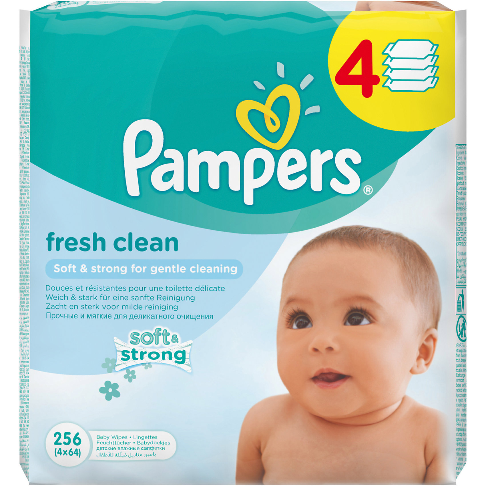 Салфетки детские влажные Pampers Baby Fresh Clean, 256 шт., Pampers Салфетки детские влажные Pampers Baby Fresh Clean, 256 шт., PampersВлажные салфетки<br>Характеристики:<br><br>• Пол: универсальный<br>• Тип салфеток: одноразовые<br>• Вид салфеток: влажные<br>• Коллекция: Baby Fresh Clean<br>• Предназначение: для гигиены<br>• Количество в упаковке: 256 шт.<br>• Материал салфеток: 100% целлюлоза<br>• Упаковка: полиэтиленовая упаковка с клапаном многоразового использования<br>• Размер упаковки: 18,5*9,1*9,8 см<br>• Вес в упаковке: 1 кг 562 г<br>• Поддерживает естественный ph уровень<br>• Мягкий верхний слой SoftGrip<br>• Дополнительное увлажнение<br>• Прошли дерматологические тестирования<br><br>Салфетки детские влажные Pampers Baby Fresh Clean, 256 шт., Pampers – это линейка детских гигиенических салфеток от Pampers, предназначенных для ухода за нежной кожей новорожденных и младенцев. Салфетки выполнены из 100% целлюлозы, имеют мягкий верхний слой SoftGrip, который не раздражает кожу ребенка во время процедур, при этом хорошо удерживает влагу. <br><br>Изделия пропитаны лосьоном, состоящим из 95% воды и 5% экстракта натуральных масел, что делает эти салфетки гипоаллергенными. Благодаря своему составу салфетки можно использовать для чувствительной кожи. Салфетки упакованы в полиэтиленовую упаковку и защитным клапаном, что обеспечивает длительное сохранение их очищающих свойств и защищает от высыхания.<br><br>Салфетки детские влажные Pampers Baby Fresh Clean, 256 шт., Pampers можно купить в нашем интернет-магазине.<br><br>Ширина мм: 177<br>Глубина мм: 90<br>Высота мм: 196<br>Вес г: 1562<br>Возраст от месяцев: 0<br>Возраст до месяцев: 36<br>Пол: Унисекс<br>Возраст: Детский<br>SKU: 5419097