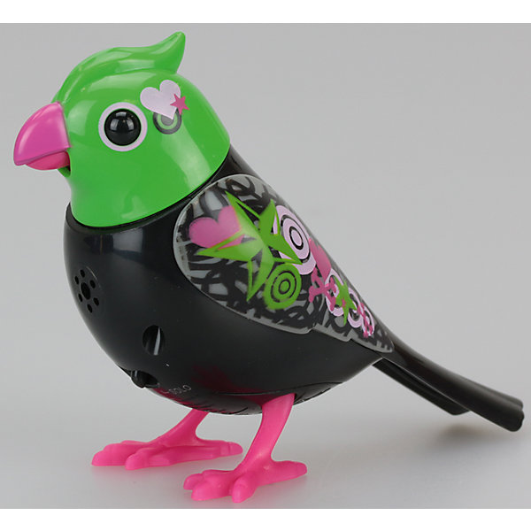 Поющая птичка с кольцом, красно-зеленая, DigiBirds Поющая птичка с кольцом, красно-зеленая, DigiBirdsИнтерактивные животные<br>Поющая птичка с кольцом, красно-зеленая, DigiBirds<br><br>Характеристики:<br><br>• Возраст: от 3 лет<br>• Цвет: красно-зеленая<br>• В комплекте: 1 птичка, 1 свисток<br>• Батарейки: 3 (мини)<br>• Материал: пластик<br>• Размер игрушки: 6,5 см<br><br>В программу этой поющей птички заложено более пятидесяти различных звуков и мелодий! Она может петь и шевелиться, а так же стоять на любой поверхности, а не только на своей жердочке, что делает ее мобильной и позволяет ребенку носить ее с собой. <br><br>При приобретении нескольких игрушек данной серии она может даже петь с ними в хоре. Для активации игрушки необходимо подуть в свисток, который идет в комплекте. При пении у птички светятся глаза, она может открывать клюв и шевелить головой.<br><br>Поющая птичка с кольцом, красно-зеленая, DigiBirds можно купить в нашем интернет-магазине.<br><br>Ширина мм: 64<br>Глубина мм: 152<br>Высота мм: 102<br>Вес г: 91<br>Возраст от месяцев: 36<br>Возраст до месяцев: 84<br>Пол: Женский<br>Возраст: Детский<br>SKU: 5420000