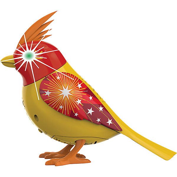 Птичка с мерцающими глазами, желто-красная, DigiBirds Птичка с мерцающими глазами, желто-красная, DigiBirdsИнтерактивные животные<br>Птичка с мерцающими глазами, желто-красная, DigiBirds<br><br>Характеристики:<br><br>• Возраст: от 3 лет<br>• Цвет: желто-красный<br>• В комплекте: 1 птичка, кольцо<br>• Батарейки: 3 (мини)<br>• Материал: пластик<br><br>В программу этой поющей птички заложено более пятидесяти различных звуков и мелодий! Она может петь и шевелиться, а так же стоять на любой поверхности, а не только на своей жердочке, что делает ее мобильной и позволяет ребенку носить ее с собой. <br><br>При приобретении нескольких игрушек данной серии она может даже петь с ними в хоре. Для активации игрушки необходимо подуть в свисток, который идет в комплекте. При пении у птички светятся глаза, она может открывать клюв и шевелить головой.<br><br>Птичка с мерцающими глазами, желто-красная, DigiBirds можно купить в нашем интернет-магазине.<br><br>Ширина мм: 64<br>Глубина мм: 152<br>Высота мм: 102<br>Вес г: 91<br>Возраст от месяцев: 36<br>Возраст до месяцев: 84<br>Пол: Женский<br>Возраст: Детский<br>SKU: 5420002