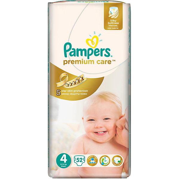 Подгузники Pampers Premium Care Maxi, 8-14 кг., 52 шт. Подгузники Pampers Premium Care Maxi, 8-14 кг., 52 шт.Подгузники классические<br>Подгузники Pampers Premium Care Maxi (Памперс премиум кеа), 8-14 кг., 52 шт.<br><br>Характеристики:<br><br>• мягкие как шелк<br>• впитывающие каналы равномерно распределяют влагу<br>• удерживают влагу до 12 часов<br>• дышащие материалы обеспечивают правильную циркуляцию воздуха<br>• индикатор влаги подскажет, что нужно сменить подгузник<br>• эластичные боковинки защищают от протеканий<br>• состав бальзама: вазелин, стеариловый спирт, экстракт алоэ, жидкий вазелин/вазелиновое масло<br>• размер: 8-14 кг<br>• количество: 52 шт.<br>• размер упаковки: 18,3х11х17,2 см<br>• вес: 1472 грамма<br><br>Подгузники Pampers Premium Care подарят вашему малышу сухость и комфорт на всю ночь! Подгузники имеют три впитывающих канала, которые позволяют равномерно распределить влагу без образования комков. Специальный впитывающий слой быстро абсорбирует и удерживает влагу до 12 часов, позволяя избежать соприкосновения с кожей. Эластичные боковинки подгузников помогут предотвратить натирание на коже. Внешний слой позволяет коже ребёнка дышать всю ночь, обеспечивая правильную микроциркуляцию кожи. Подгузники имеют индикатор влаги, который напомнит вам о необходимости смены подгузника. Pampers Premium Care мягкие словно шёлк. В них кроха всегда будет готов к новым открытиям!<br><br>Подгузники Pampers Premium Care Maxi (Памперс премиум кеа), 8-14 кг., 52 шт. можно купить в нашем интернет-магазине.<br><br>Ширина мм: 172<br>Глубина мм: 110<br>Высота мм: 183<br>Вес г: 1472<br>Возраст от месяцев: 6<br>Возраст до месяцев: 36<br>Пол: Унисекс<br>Возраст: Детский<br>SKU: 5422937
