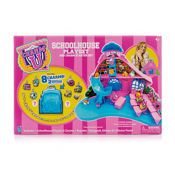 Игровой набор Школьный дом, Charm U, в ассортименте Игровой набор Школьный дом, Charm U, в ассортиментеАксессуары<br>Игровой набор Школьный дом, Charm U<br><br>Характеристики:<br><br>• Рекомендуемый возраст – 4-12 лет. <br>• Пол: для девочек<br>• Бренд : Charm U (Шарм У).<br>• Размер упаковки: 270х180х140 мм.<br>• Материал: металл, пластик.<br>• В наборе: домик, мягкий резиновый рюкзачок, 8 шармов, наклейки, постер.<br><br>Такой набор будет интересен девочкам от 4до 12 лет. Играя с таким набором, ваша девочка сможет придумывать и обыгрывать различные сюжетно-ролевые сценарии. «Школа» выполнена в розовом цвете с голубыми деталями. С лицевой стороны школьного дома мы видим лестницу, тянущуюся к открывающейся дверце. По обеим сторонам от входа стоят колонны и кусты. Над входом есть логотип школы - Charm U – и башенка с голубой крышей. Сбоку – окошко. <br><br>В набор входит браслетик из белого металла, на который можно нацепить подвески - шармики с животными, машинками, туфельками, вкусностями и другими милыми персонажами. Подвески можно по-разному комбинировать и использовать шармики из других наборов серии. Также с ними можно играть, не прикрепляя к браслету. Шармики можно хранить в специальном резиновом рюкзачке-брелоке, который идет в комплекте.<br><br>Игровой набор Школьный дом, Charm U (Шарм У), можно купить в нашем интернет магазине.<br><br>Ширина мм: 140<br>Глубина мм: 180<br>Высота мм: 270<br>Вес г: 699<br>Возраст от месяцев: 48<br>Возраст до месяцев: 2147483647<br>Пол: Женский<br>Возраст: Детский<br>SKU: 5435248