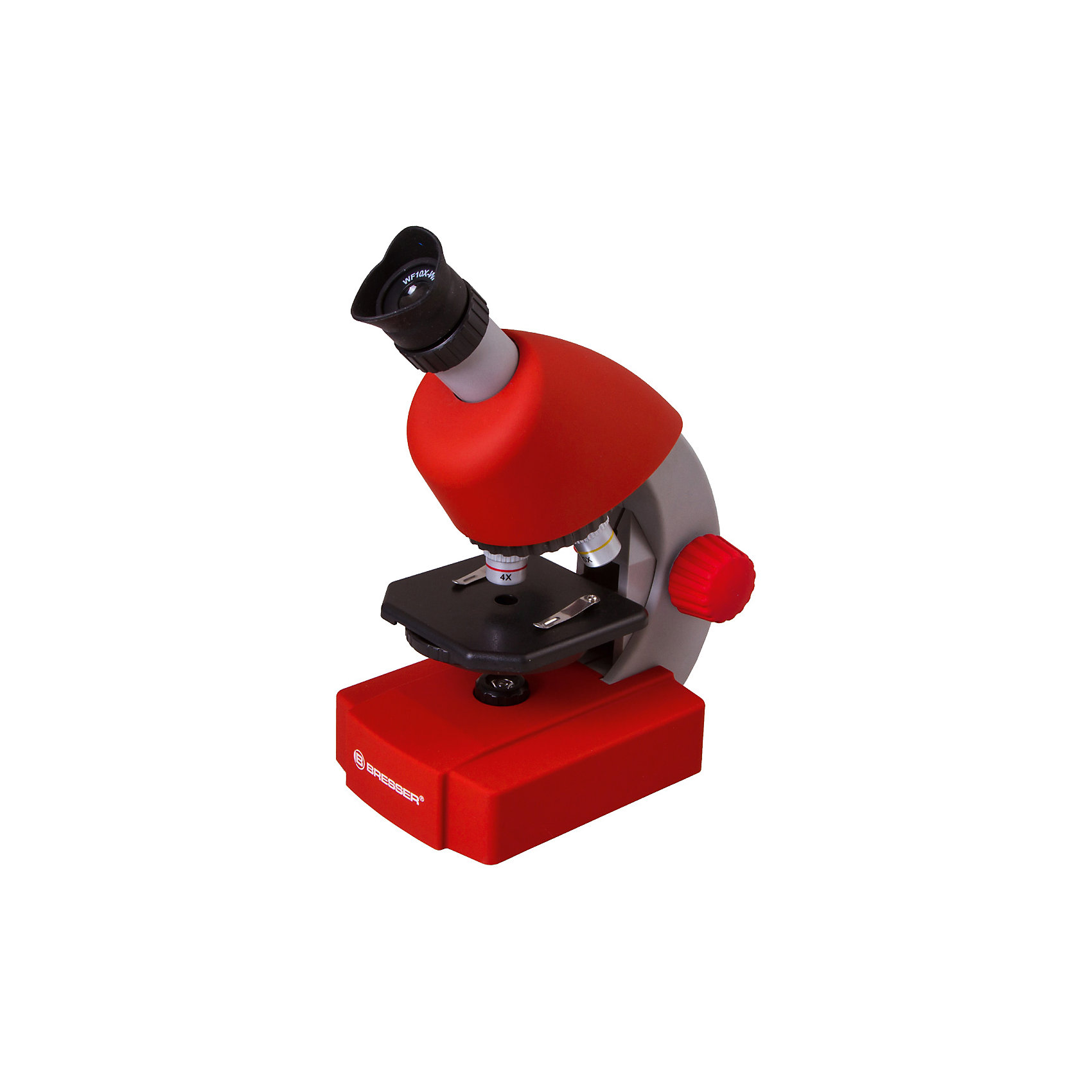 Микроскоп Bresser Junior 40x-640x, красный Микроскоп Bresser Junior 40x-640x, красныйМикроскопы<br>Характеристики товара:<br><br>• материал: металл, пластик<br>• увеличение: до 640 крат<br>• объективы: 4х, 10х, 40х<br>• подсветка: светодиодная<br>• подсветка работает от батареек 3хАА<br>• вес: 0,556 кг<br>• размер: 22х16х10 см<br>• комплектация: микроскоп, окуляр WF10x–WF16, объективы, набор для опытов, готовые препараты<br>• страна бренда: Германия<br><br>В этом наборе есть всё необходимое, чтобы приступить к опытам немедленно! Собственный микроскоп - это отличный способ заинтересовать ребенка наукой и привить ему интерес к учебе. Эта модель микроскопа была разработана специально для детей - он позволяет увеличивать препарат в 640 крат, с помощью этого дети могут исследовать состав и структуру разнообразных предметов, веществ и организмов. Благодаря стильному дизайну этот микроскоп отлично вписывается в интерьер!<br><br>Оптические приборы от немецкой компании Bresser уже успели зарекомендовать себя как качественная и надежная продукция. Для их производства используются только безопасные и проверенные материалы. Такой прибор способен прослужить долго. Подарите ребенку интересную и полезную вещь!<br><br>Микроскоп Bresser Junior 40x-640x, красный, от известного бренда Bresser (Брессер) можно купить в нашем интернет-магазине.<br><br>Ширина мм: 280<br>Глубина мм: 155<br>Высота мм: 170<br>Вес г: 860<br>Возраст от месяцев: 60<br>Возраст до месяцев: 2147483647<br>Пол: Унисекс<br>Возраст: Детский<br>SKU: 5435321