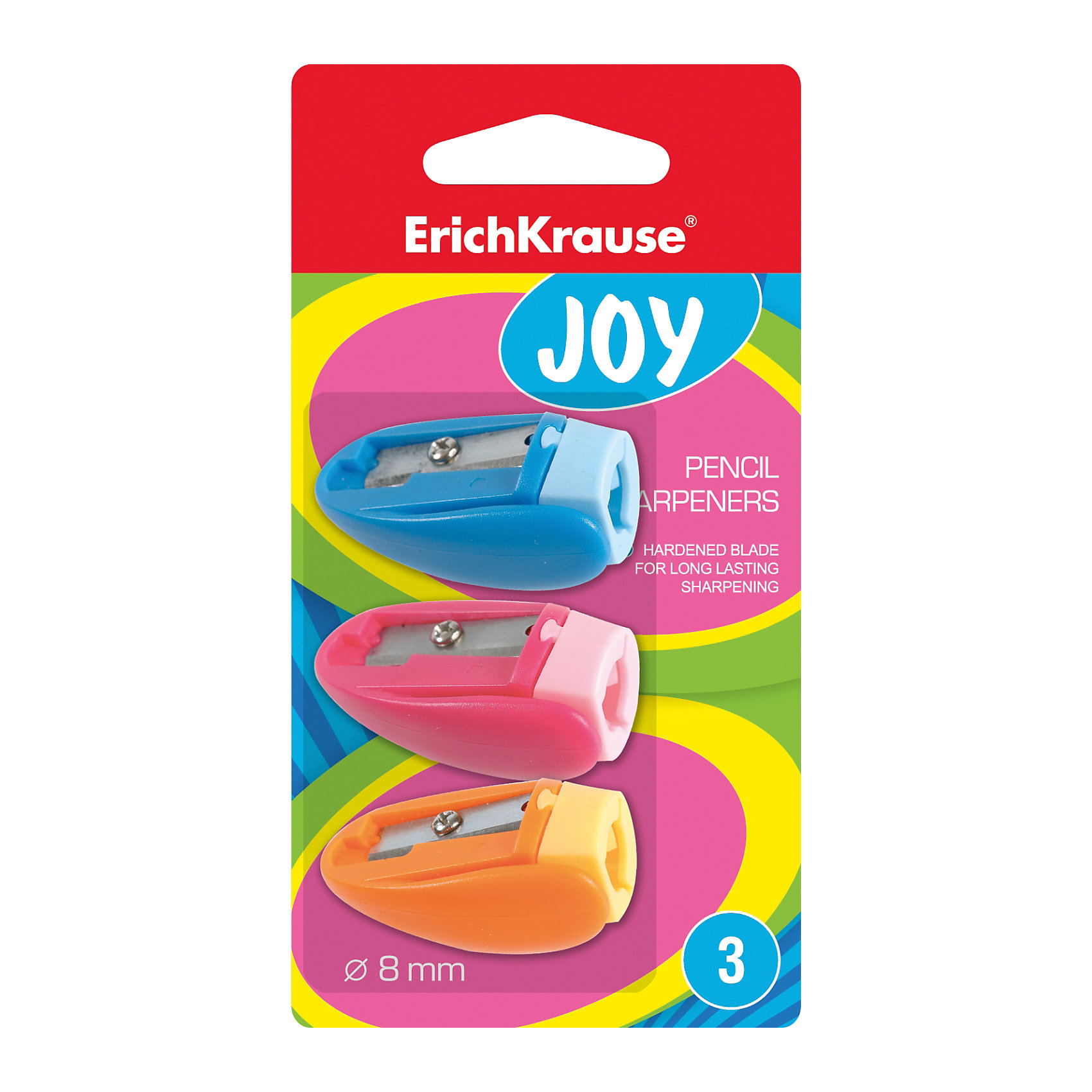 Точилки платисковые JOY на одно отверстие ( набор из 3 шт.), Erich Krause Точилки платисковые JOY на одно отверстие ( набор из 3 шт.), Erich KrauseПисьменные принадлежности<br>Точилки платисковые JOY на одно отверстие (набор из 3 шт.), Erich Krause (Эрих Краузе).<br><br>Характеристика: <br><br>• Материал: пластик, сталь. <br>• Отверстие диаметром 8 мм (подходит для стандартных карандашей). <br>• Точилку можно зафиксировать на торце<br>карандаша.<br>• 3 точилки в наборе.<br>• Цвет корпуса: синий, розовый, оранжевый. <br><br>Точилки JOY изготовлены из прочного пластика, подходят для стандартных карандашей, выполнены в яркой цветовой гамме. Острое лезвие из высококачественной стали обеспечивает аккуратную, быструю и острую заточку.<br><br>Точилки платисковые JOY на одно отверстие (набор из 3 шт.), Erich Krause (Эрих Краузе), можно купить в нашем интернет-магазине.<br><br>Ширина мм: 70<br>Глубина мм: 132<br>Высота мм: 20<br>Вес г: 20<br>Возраст от месяцев: 84<br>Возраст до месяцев: 2147483647<br>Пол: Унисекс<br>Возраст: Детский<br>SKU: 5436335