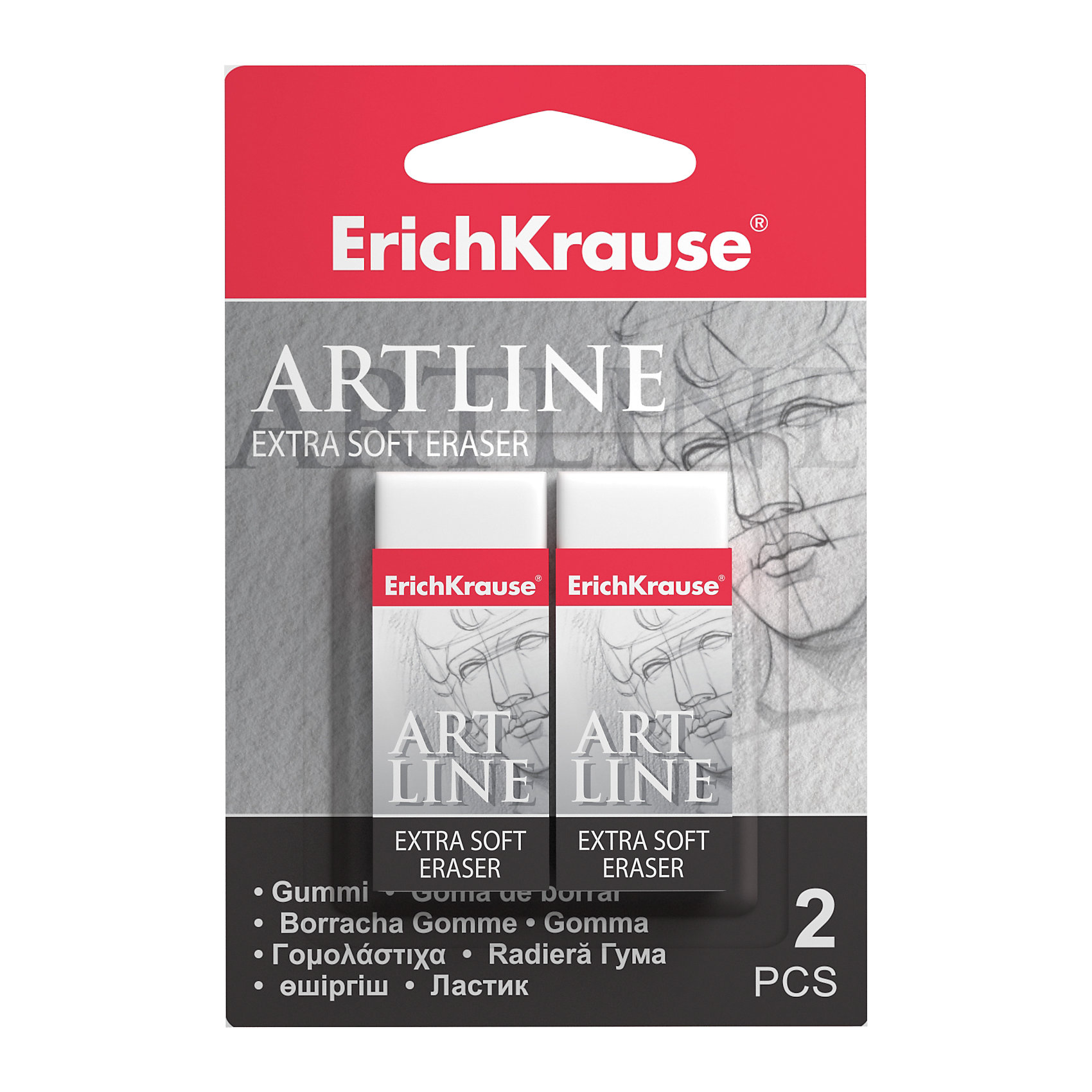 Набор из 2-х ластиков ART LINE Extra Soft, Erich Krause Набор из 2-х ластиков ART LINE Extra Soft, Erich KrauseЧертежные принадлежности<br>Набор из 2-х ластиков ART LINE Extra Soft, Erich Krause (Эрих Краузе).<br><br>Характеристика: <br><br>• Материал: каучук.<br>• Размер упаковки: 9 x 2 х 5 см. <br>• Стружка от ластика скатывается в один комок, а не рассыпается по всей поверхности листа. <br>• 2 ластика в наборе.<br>• Ластики упакованы в защитный картонный футляр. <br>• Отлично стирают линии от карандашей нормальной и высокой мягкости (HB-4B).<br><br>Ластик особой мягкости ART LINE отлично убирает карандашные линии, не рвет бумагу, упакован в защитный картонный футляр.<br><br>Набор из 2-х ластиков ART LINE Extra Soft, Erich Krause (Эрих Краузе), можно купить в нашем интернет-магазине.<br><br>Ширина мм: 70<br>Глубина мм: 120<br>Высота мм: 12<br>Вес г: 50<br>Возраст от месяцев: 84<br>Возраст до месяцев: 2147483647<br>Пол: Унисекс<br>Возраст: Детский<br>SKU: 5436337