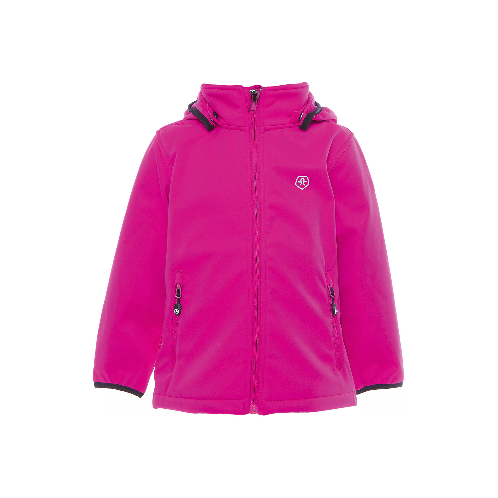 Куртка для девочки Color Kids Куртка для девочки Color KidsВерхняя одежда<br>Характеристики товара:<br><br>• цвет: фуксия<br>• состав: 100 % полиэстер, softshell клееный с флисом<br>• без подкладки (для Softshell она не нужна, внутренняя сторона этой ткани очень приятная на ощупь)<br>• без утеплителя<br>• температурный режим: +10 С° до +20 С°<br>• мембранная технология<br>• водонепроницаемость: 5000 мм<br>• воздухопроницаемость: 1000 мм<br>• регулируемый низ куртки<br>• светоотражающие детали<br>• застежка: молния<br>• съёмный капюшон на кнопках<br>• защита подбородка<br>• два кармана на молнии<br>• логотип<br>• страна бренда: Дания<br><br>Эта симпатичная и удобная куртка сделана из непромокаемого легкого материала, поэтому отлично подойдет для дождливой погоды в весенне-летний сезон. Она комфортно сидит и обеспечивает ребенку необходимое удобство. Очень стильно смотрится. <br><br>Куртку для мальчика от датского бренда Color Kids (Колор кидз) можно купить в нашем интернет-магазине.<br><br>Ширина мм: 356<br>Глубина мм: 10<br>Высота мм: 245<br>Вес г: 519<br>Цвет: красный<br>Возраст от месяцев: 24<br>Возраст до месяцев: 36<br>Пол: Женский<br>Возраст: Детский<br>Размер: 80,86,92,98<br>SKU: 5443109
