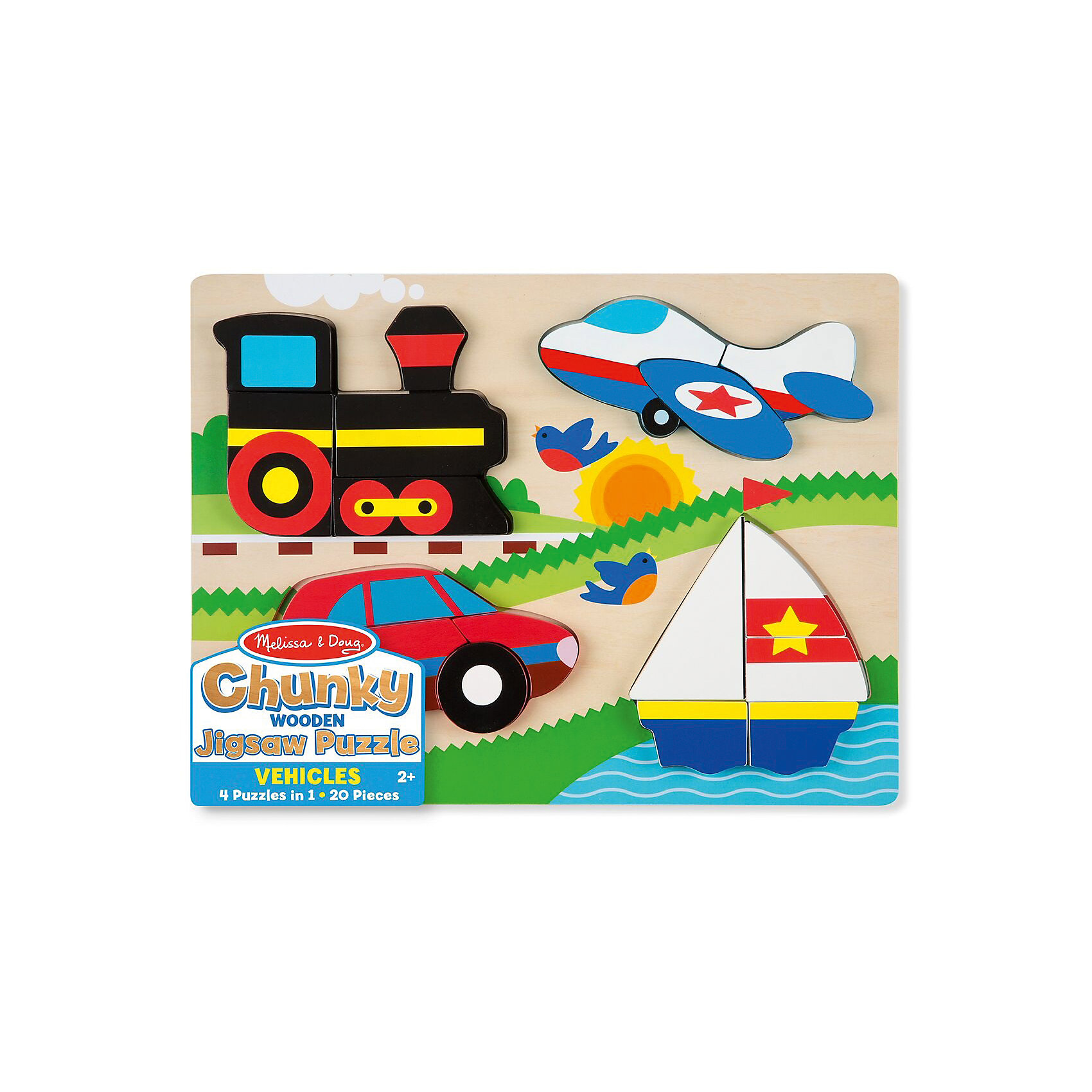 Мои первые пазлы Транспорт, Melissa & Doug Мои первые пазлы Транспорт, Melissa & DougПазлы для малышей<br>Мои первые пазлы Транспорт, Melissa & Doug<br><br>Характеристики:<br><br>• В набор входит: рамка, детали пазла<br>• Количество деталей: 20 шт.<br>• Размер пазла: 40 * 3 * 30 см.<br>• Состав: дерево, картон, ПВХ<br>• Вес: 1430 г.<br>• Для детей в возрасте: от 2 до 4 лет<br>• Страна производитель: Китай<br><br>С этим пазлом вы можете собрать сразу четыре вида транспорта: паровоз, самолёт, машину и парусника. Под каждым видом транспорта расположена соответствующая картинка, чтобы малыш мог сопоставлять детали пазла и размещать их. Каждый вид транспорта состоит из 4х, 5ти или 6ти деталей. Вы можете собирать с ребёнком каждую картинку по отдельности или усложнить задачу перемешав детали всех четырёх видом транспорта. Вы можете выучить цвета, названия видов транспорта и развивать самооценку малыша, ведь он сможет собрать все картинки самостоятельно! <br><br>Мои первые пазлы Транспорт, Melissa & Doug можно купить в нашем интернет-магазине.<br><br>Ширина мм: 400<br>Глубина мм: 30<br>Высота мм: 300<br>Вес г: 1429<br>Возраст от месяцев: 24<br>Возраст до месяцев: 2147483647<br>Пол: Унисекс<br>Возраст: Детский<br>SKU: 5451053