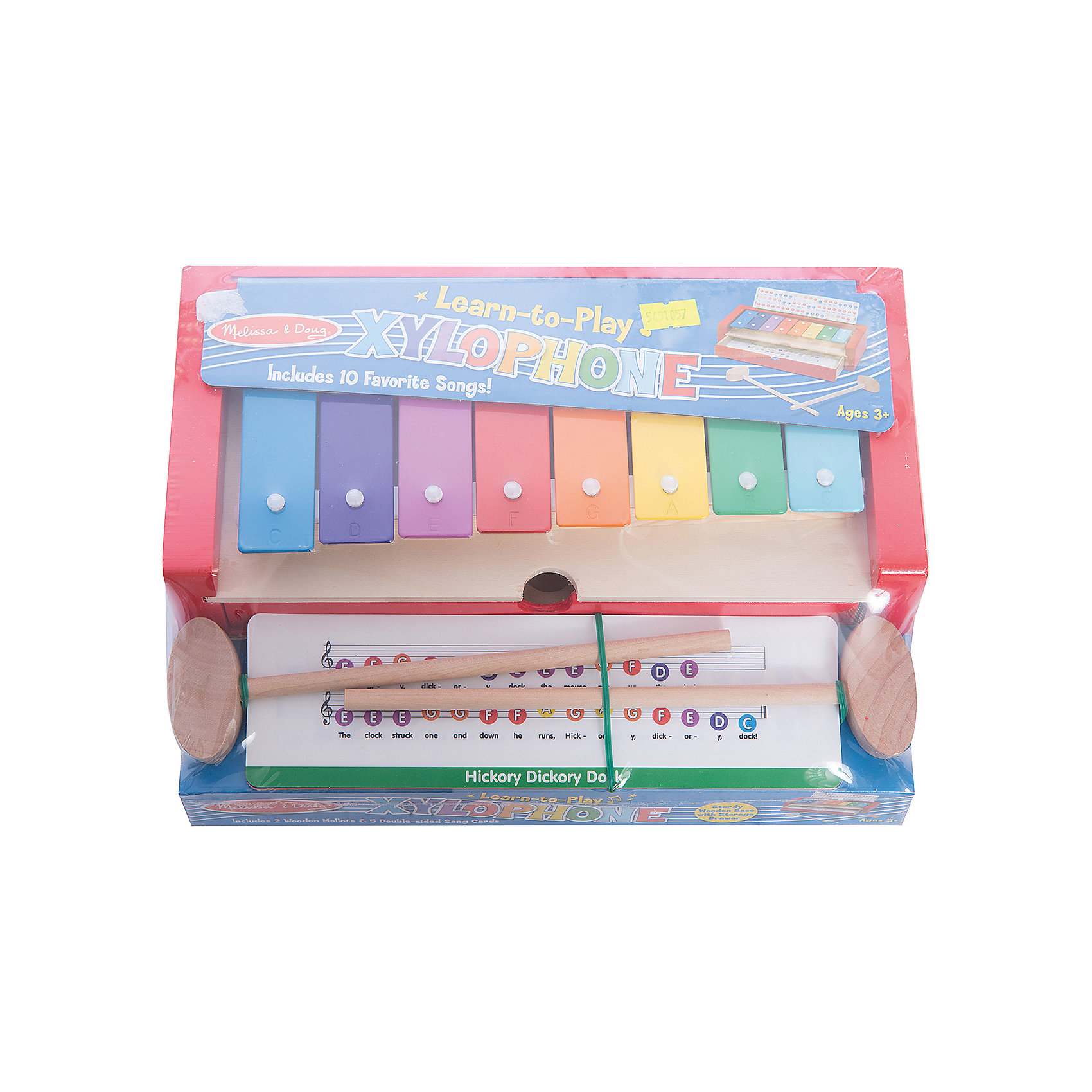 Ксилофон, Melissa & Doug Ксилофон, Melissa & DougМузыкальные инструменты и игрушки<br>Ксилофон, Melissa & Doug<br><br>Характеристики:<br><br>• В набор входит: ксилофон, два молоточка, 5 карточек<br>• Количество деталей: 8 шт.<br>• Размер рамки: 28 * 10 * 20 см.<br>• Состав: дерево, картон, ПВХ<br>• Вес: 1100 г.<br>• Для детей в возрасте: от 3 до 5 лет<br>• Страна производитель: Китай<br><br>Для детишек, которые готовы к новому музыкальному шагу, в небольшом ящичке ксилофона лежат пять двухсторонних карточек с мелодиями. Каждая нота отмечена цветом клавиши, что будет очень удобно юному музыканту. Ксилофон оснащен держателем для карточек, чтобы ребёнку было ещё проще творить. В набор входят такие классические английские и американские детские песенки как: Старый МакДональд и его ферма; Твинкл, маленькая звёздочка; Маффин Мэн; Плыви, лодочка; Я маленький чайник и не только. Слова песенок по нотам написаны на английском языке, поэтому малыш сможет выучить слова на иностранном языке. <br><br>Ксилофон, Melissa & Doug можно купить в нашем интернет-магазине.<br><br>Ширина мм: 280<br>Глубина мм: 200<br>Высота мм: 100<br>Вес г: 1111<br>Возраст от месяцев: 36<br>Возраст до месяцев: 2147483647<br>Пол: Унисекс<br>Возраст: Детский<br>SKU: 5451057
