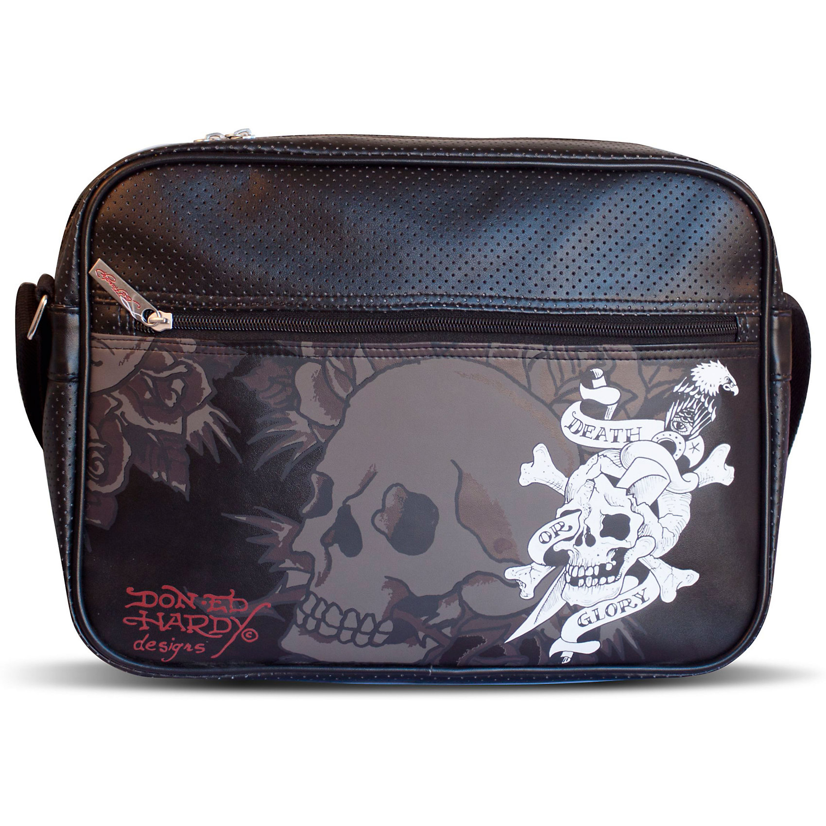 Сумка наплечная, Don Ed Hardy Сумка наплечная, Don Ed HardyШкольные сумки<br>Стильная наплечная сумка ТМ «Ed Hardy» из искусственной кожи имеет одно внутреннее отделение, свободно вмещающее в себя предметы формата А4. Внутри есть один маленький кармашек, подходящий для телефона или кошелька. Большой лицевой карман можно использовать для хранения тетрадей и пенала. Регулируемая лямка помогает установить необходимую длину, а мягкая прокладка оберегает плечо от натирания. Снаружи изделие выполнено из искусственной кожи. Подкладка – полиэстер. Аксессуар декорирован стильным принтом с виде черепов (шелкография). Размер: 34х25х8 см.<br><br>Ширина мм: 370<br>Глубина мм: 320<br>Высота мм: 400<br>Вес г: 370<br>Возраст от месяцев: 36<br>Возраст до месяцев: 2147483647<br>Пол: Унисекс<br>Возраст: Детский<br>SKU: 5453305