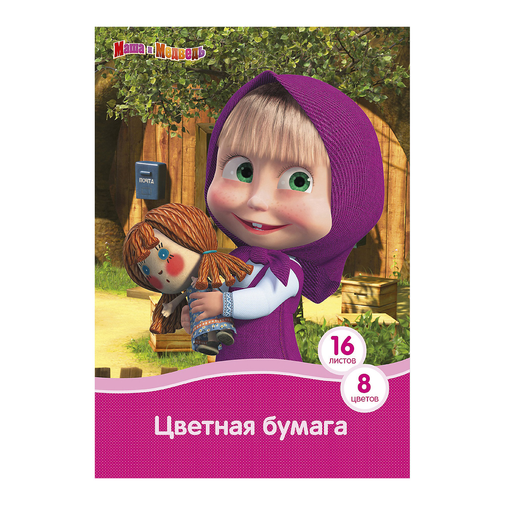 Цветная односторонняя бумага, 16 листов, 8 цветов, Маша и Медведь Цветная односторонняя бумага, 16 листов, 8 цветов, Маша и МедведьМаша и Медведь<br>Характеристики цветной односторонней бумаги 16 листов, 8 цветов, Маша и Медведь:<br><br>• возраст: от 3 лет<br>• герой: Маша и Медведь<br>• пол: для девочек<br>• комплект: 16 листов цветной бумаги<br>• состав : бумага<br>• формат: А4<br>• упаковка: картонный конверт<br>• размер упаковки: 29.2 x 0.2 x 20.5 см.<br>• бренд: Росмэн<br>• страна обладатель бренда: Россия.<br><br>Цветная бумага Маша и Медведь формата А4 идеально подходит для детского творчества: создания аппликаций, оригами и других поделок. В упаковке 8 цветов (16 листов) мелованной бумаги с односторонней печатью: желтый, оранжевый, красный, синий, зеленый, фиолетовый, коричневый, черный. Упаковка: папка (29,4х20,5х0,4 см) с двумя клапанами, выполненная из мелованного картона с глянцевым лаком.<br><br>Цветную одностороннюю бумагу 16 листов, 8 цветов, Маша и Медведь от бренда Росмэн можно купить в нашем интернет-магазине.<br><br>Ширина мм: 292<br>Глубина мм: 205<br>Высота мм: 20<br>Вес г: 114<br>Возраст от месяцев: 36<br>Возраст до месяцев: 2147483647<br>Пол: Женский<br>Возраст: Детский<br>SKU: 5453324