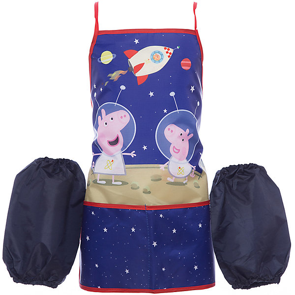 Фартук с нарукавниками Космос, Peppa Pig Фартук с нарукавниками Космос, Peppa PigСвинка Пеппа<br>Характеристики:<br>• два нарукавника в комплекте;<br>• два кармана;<br>• легко стирать;<br>• рост: 110-128 см;<br>• размер: 30-34;<br>• материал: полиэстер;<br>• размер упаковки: 20х22х0,5 см;<br>• вес: 600 грамм.<br><br>Фартук «Космос» защитит одежду ребенка от промокания и загрязнений. Фактур изготовлен из прочного качественного полиэстера. Он легко поддается чистке и не деформируется при использовании.<br><br>В комплект входят два нарукавника, защищающие рукава одежды от грязи. <br><br>Спереди расположены два больших кармана для необходимых принадлежностей.<br><br>Лицевая сторона фартука декорирована ярким принтом с изображением персонажей мультфильма Свинка Пеппа.<br><br>Фартук с нарукавниками Космос, Peppa Pig, Росмэн можно купить в нашем интернет-магазине.<br><br>Ширина мм: 220<br>Глубина мм: 200<br>Высота мм: 50<br>Вес г: 60<br>Возраст от месяцев: 36<br>Возраст до месяцев: 2147483647<br>Пол: Унисекс<br>Возраст: Детский<br>SKU: 5453341