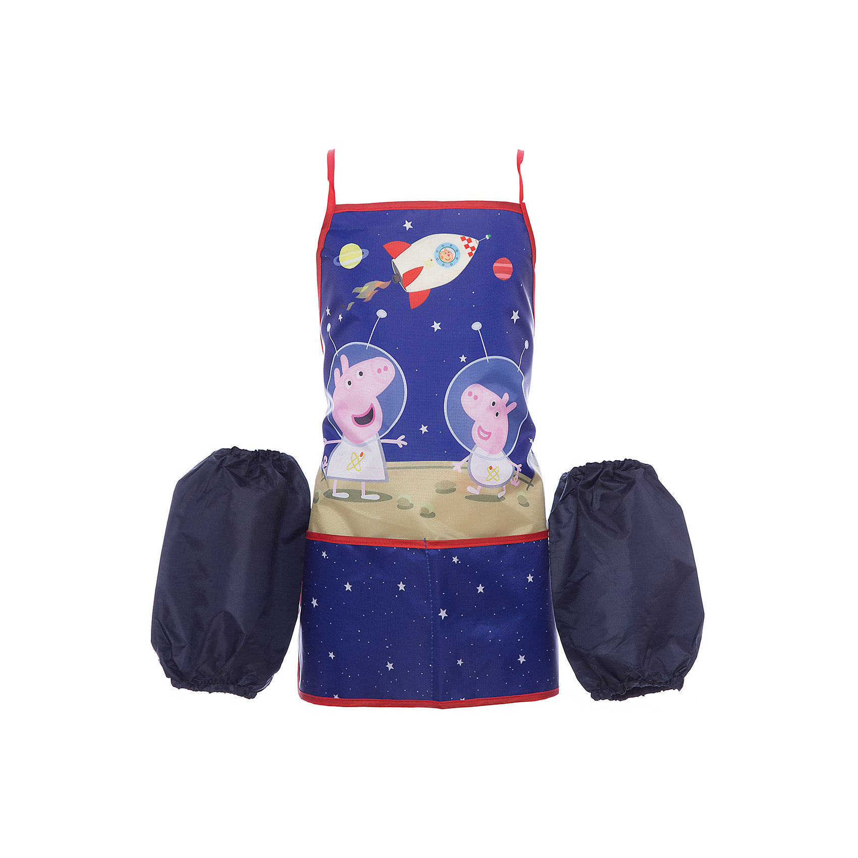 Фартук с нарукавниками Космос, Peppa Pig Фартук с нарукавниками Космос, Peppa PigРисование и лепка<br>Характеристики:<br>• два нарукавника в комплекте;<br>• два кармана;<br>• легко стирать;<br>• рост: 110-128 см;<br>• размер: 30-34;<br>• материал: полиэстер;<br>• размер упаковки: 20х22х0,5 см;<br>• вес: 600 грамм.<br><br>Фартук «Космос» защитит одежду ребенка от промокания и загрязнений. Фактур изготовлен из прочного качественного полиэстера. Он легко поддается чистке и не деформируется при использовании.<br><br>В комплект входят два нарукавника, защищающие рукава одежды от грязи. <br><br>Спереди расположены два больших кармана для необходимых принадлежностей.<br><br>Лицевая сторона фартука декорирована ярким принтом с изображением персонажей мультфильма Свинка Пеппа.<br><br>Фартук с нарукавниками Космос, Peppa Pig, Росмэн можно купить в нашем интернет-магазине.<br><br>Ширина мм: 220<br>Глубина мм: 200<br>Высота мм: 50<br>Вес г: 60<br>Возраст от месяцев: 36<br>Возраст до месяцев: 2147483647<br>Пол: Унисекс<br>Возраст: Детский<br>SKU: 5453341