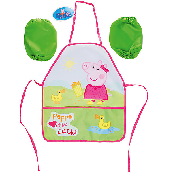 Фартук с нарукавниками Утка, Peppa Pig Фартук с нарукавниками Утка, Peppa PigСвинка Пеппа<br>Характеристики:<br>• два нарукавника в комплекте;<br>• два кармана;<br>• легко стирать;<br>• рост: 110-128 см;<br>• размер: 30-34;<br>• материал: полиэстер;<br>• размер упаковки: 20х22х0,5 см;<br>• вес: 600 грамм.<br><br>Фартук «Утка» защитит одежду от загрязнений, чтобы она выглядела опрятно после домашней работы, уроков труда или рисования.<br><br>В комплект входят два нарукавника. Фартук имеет два больших кармана спереди, в которые удобно положить предметы, необходимые для занятий.<br><br>Фартук декорирован ярким изображением героя мультфильма Свинка Пеппа.<br><br>Фартук с нарукавниками Утка, Peppa Pig, Росмэн можно купить в нашем интернет-магазине.<br><br>Ширина мм: 190<br>Глубина мм: 220<br>Высота мм: 50<br>Вес г: 60<br>Возраст от месяцев: 36<br>Возраст до месяцев: 2147483647<br>Пол: Женский<br>Возраст: Детский<br>SKU: 5453343