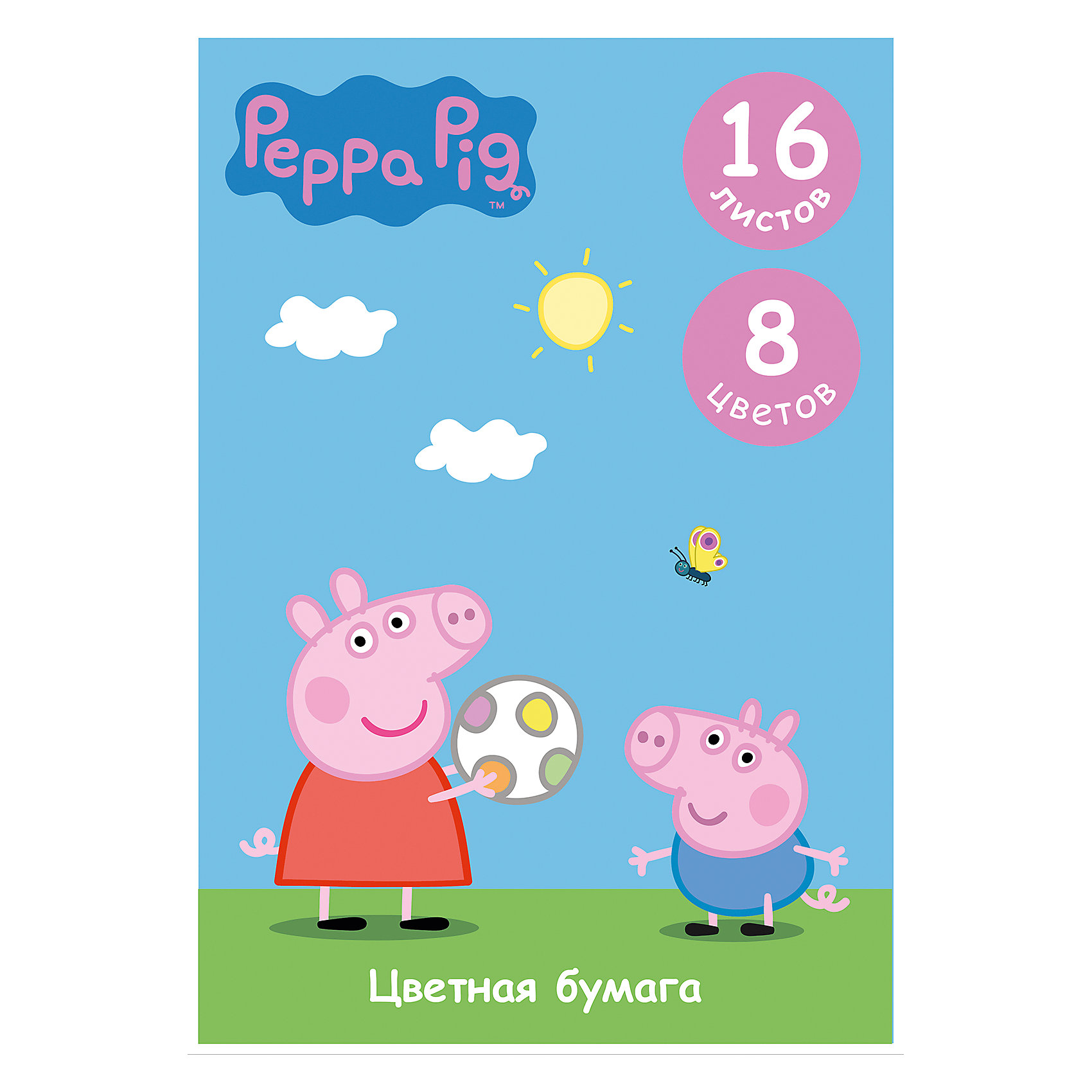 Цветная односторонняя бумага, 16 листов, 8 цветов,Свинка Пеппа, Peppa Pig Цветная односторонняя бумага, 16 листов, 8 цветов,Свинка Пеппа, Peppa PigСвинка Пеппа<br>Характеристики цветной односторонней бумаги 16 листов, 8 цветов, Свинка Пеппа, Peppa Pig:<br><br>• возраст: от 3 лет<br>• герой: Свинка Пеппа<br>• пол: для мальчиков и девочек<br>• комплект: 16 листов цветной бумаги ( 8 цветов)<br>• состав : бумага<br>• формат: А4<br>• упаковка: картонный конверт<br>• размер упаковки: 29.2 x 0.2 x 20.5 см.<br>• бренд: Росмэн<br>• страна обладатель бренда: Россия.<br><br>Цветная бумага Свинка Пеппа формата А4 идеально подходит для детского творчества: создания аппликаций, оригами и других поделок. В упаковке 8 цветов (16 листов) мелованной бумаги с односторонней печатью: желтый, оранжевый, красный, синий, зеленый, фиолетовый, коричневый, черный. Упаковка: папка (29,4х20,5х0,4 см) с двумя клапанами, выполненная из мелованного картона с глянцевым лаком.<br><br>Цветную одностороннюю бумагу 16 листов, 8 цветов, Свинка Пеппа от бренда Росмэн можно купить в нашем интернет-магазине.<br><br>Ширина мм: 292<br>Глубина мм: 205<br>Высота мм: 20<br>Вес г: 108<br>Возраст от месяцев: 36<br>Возраст до месяцев: 2147483647<br>Пол: Унисекс<br>Возраст: Детский<br>SKU: 5453352