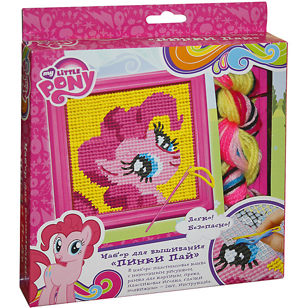 Набор для вышивания Пинки Пай, MyLittlePony Набор для вышивания Пинки Пай, MyLittlePonyMy little Pony<br>Характеристики товара:<br><br>• комплектация: пластиковая канва с нанесенным рисунком, пластиковая рамка для картины (18х18 см), 8 цветов шерстяных ниток (по 20 м), пластиковая иголка, инструкция<br>• размер картинки: 16,5х16,5<br>• упаковка: коробка<br>• возраст: от 7 лет<br>• состав: пластик, текстиль<br>• страна бренда: Россия<br>• страна изготовитель: Китай<br><br>Набор для вышивания по пластиковой канве Пинки Пай - это простое и безопасное средство научить юную мастерицу вышивать. Сначала нужно выбрать из мотка 2 нити того цвета, которым окрашен верхний левый угол канвы, вдеть их в пластиковую безопасную иголку, закрепить и выполнять стежки горизонтальными рядами слева направо, двигаясь по канве сверху вниз. <br><br>В наборе для вышивания Пинки Пай ТМ Мой маленький пони 6 предметов: пластиковая канва (16,5х16,5) с нанесенным рисунком, пластиковая рамка для картины (18х18 см), 8 цветов шерстяных ниток (по 20 м), пластиковая иголка, инструкция. <br><br>Набор для вышивания Пинки Пай, MyLittlePony, вы можете приобрести в нашем интернет-магазине.<br><br>Ширина мм: 208<br>Глубина мм: 183<br>Высота мм: 30<br>Вес г: 110<br>Возраст от месяцев: 84<br>Возраст до месяцев: 2147483647<br>Пол: Женский<br>Возраст: Детский<br>SKU: 5453381
