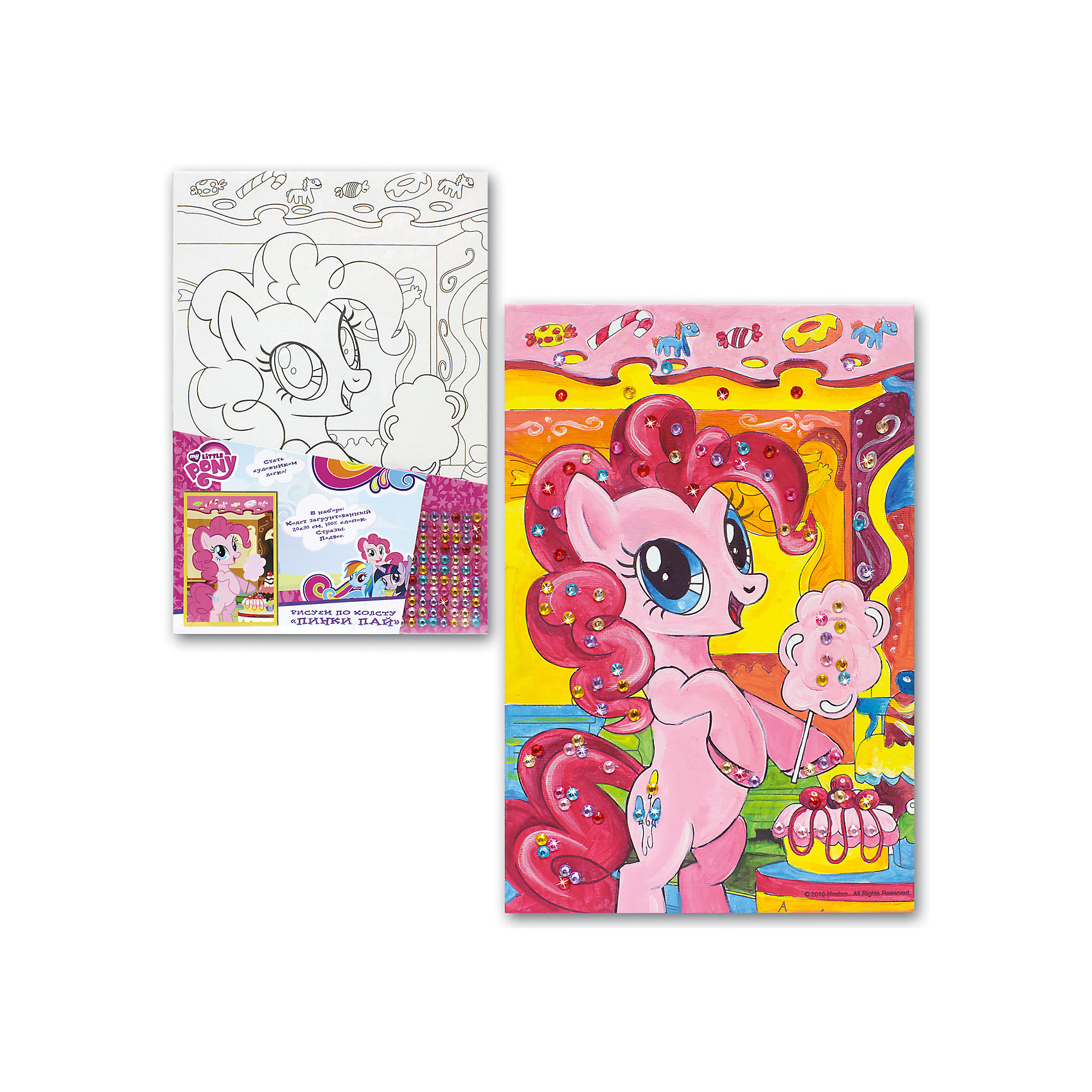 Рисуем по холсту Пинки Пай, MyLittlePony Рисуем по холсту Пинки Пай, MyLittlePonyMy little Pony<br>Характеристики товара:<br><br>• комплект: холст на картонной основе с контурным рисунком, стразы с клеевым слоем, подвес, скотч<br>• размер картинки: 20х30 см<br>• упаковка: пленка<br>• акриловые краски легко ложатся на холст, быстро сохнут, хорошо растворяются в воде, после высыхания становятся водонепроницаемыми<br>• состав: 100% хлопок, картон, пластик<br>• страна бренда: Россия<br>• страна изготовитель: Китай<br><br>В набор для творчества входит все, чтобы создать настоящее произведение искусства своими руками: холст с нанесенными контурами рисунка, краски, палитра, кисточка. Можно раскрасить рисунок по образцу. Смешивая краски, юный художник получит новые цвета и оттенки. Ткань обработана специальным составом, который обеспечивает нанесение красок равномерным слоем.<br><br>Набор «Рисуем по холсту Пинки Пай, MyLittlePony» вы можете приобрести в нашем интернет-магазине.<br><br>Ширина мм: 300<br>Глубина мм: 210<br>Высота мм: 50<br>Вес г: 130<br>Возраст от месяцев: 36<br>Возраст до месяцев: 2147483647<br>Пол: Женский<br>Возраст: Детский<br>SKU: 5453438