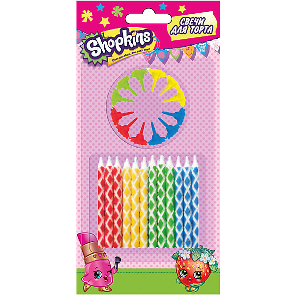 Набор свечей с держателями, 24 шт.*6 см, Shopkins Набор свечей с держателями, 24 шт.*6 см, ShopkinsДетские свечи для торта<br>Характеристики товара:<br><br>• размер одной свечи: 6 см<br>• комплектация: 24 шт<br>• состав: стеарин<br>• упаковка: блистер<br>• страна бренда: Россия<br>• страна изготовитель: Китай<br><br>Праздничный торт с разноцветными свечами создаст у вашего малыша ощущение настоящего праздника! Кроха придет в восторг от забавных огоньков, задувать которые - невероятное удовольствие.<br><br>Набор свечей с держателями, 24 шт,*6 см, Shopkins, вы можете приобрести в нашем интернет-магазине.<br><br>Ширина мм: 190<br>Глубина мм: 90<br>Высота мм: 10<br>Вес г: 30<br>Возраст от месяцев: 36<br>Возраст до месяцев: 2147483647<br>Пол: Женский<br>Возраст: Детский<br>SKU: 5453503
