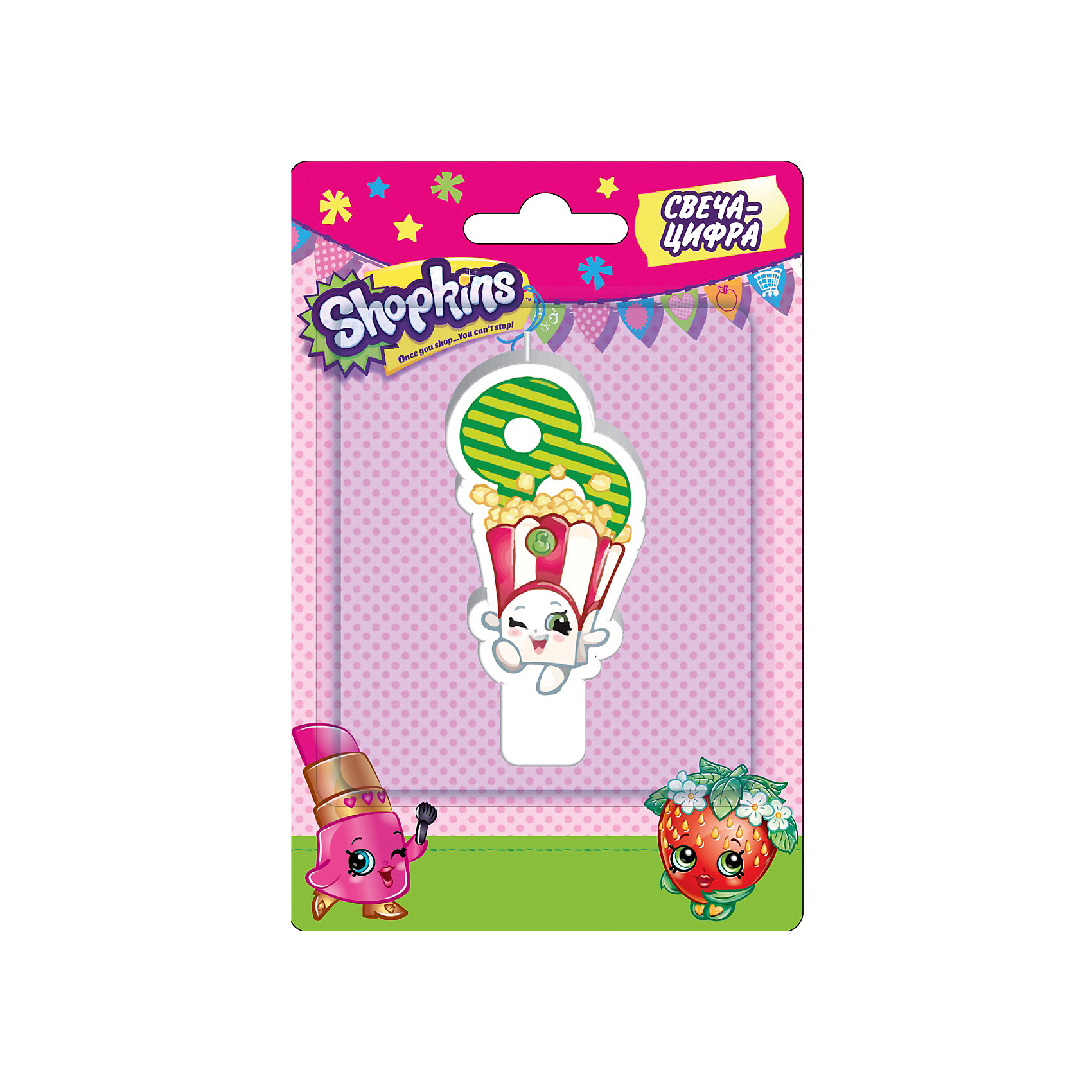 Свеча-цифра 8, 8 см, Shopkins Свеча-цифра 8, 8 см, ShopkinsВсё для праздника<br>Очаровательная фигурная свеча Цифра 8 с изображением одной из коллекционных игрушек Shopkins мило украсит праздничный тортик в честь дня рождения малютки. А веселая игра с задуванием свечи поможет тренировать у крохи дыхательную систему, благодаря которой растущий организм активно насыщается кислородом, а значит, гармонично растет и развивается. Высота свечи из стеарина: 8 см. Товар сертифицирован.<br><br>Ширина мм: 150<br>Глубина мм: 100<br>Высота мм: 70<br>Вес г: 40<br>Возраст от месяцев: 36<br>Возраст до месяцев: 2147483647<br>Пол: Унисекс<br>Возраст: Детский<br>SKU: 5453524