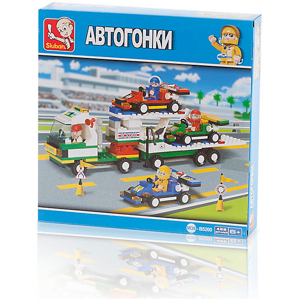 Конструктор Автогонки: Автовоз, 428 деталей, Sluban Конструктор Автогонки: Автовоз, 428 деталей, SlubanПластмассовые конструкторы<br>Конструктор Автогонки: Автовоз, 428 деталей, Sluban (Слубан)<br><br>Характеристики:<br><br>• возраст: от 6 лет<br>• реалистичный автовоз<br>• мини-фигурки в комплекте<br>• количество деталей: 428<br>• материал: пластик<br>• размер упаковки: 5,4х28,5х28,5 см<br>• вес: 510 грамм<br><br>С помощью конструктора Автогонки: автовоз ребенок сможет создать специальный трейлер, который сможет отвезти три гоночные машины. В комплект входят 4 фигурки водителей. С таким интересным конструктором им обязательно найдется применение! Игра способствует развитию мелкой моторики и воображения.<br><br>Конструктор Автогонки: Автовоз, 428 деталей, Sluban (Слубан) вы можете купить в нашем интернет-магазине.<br><br>Ширина мм: 285<br>Глубина мм: 285<br>Высота мм: 54<br>Вес г: 510<br>Возраст от месяцев: 72<br>Возраст до месяцев: 2147483647<br>Пол: Мужской<br>Возраст: Детский<br>SKU: 5453687