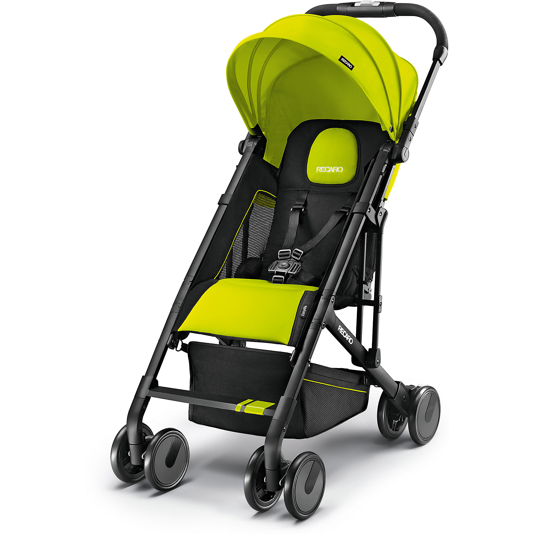 Прогулочная коляска Recaro Easylife, лайм Прогулочная коляска Recaro Easylife, лаймПрогулочные коляски<br>Характеристики прогулочной коляски Recaro Easylife<br><br>Прогулочный блок: <br><br>• прогулочный блок устанавливается в одном положении;<br>• спинка регулируется благодаря наличию системы ремешков, угол наклона составляет 150 градусов, положение «полулежа»;<br>• капюшон оснащен солнцезащитным козырьком и смотровым окошком из сетчатого материала;<br>• сиденье оснащено системой 5-ти точечных ремней безопасности, которые регулируются по длине;<br>• ширина сиденья: 30 см;<br>• глубина сиденья: 20 см;<br>• высота спинки: 44 см;<br>• длина спального места: 64 см;<br>• материал чехлов: полиэстер.<br><br>Обратите внимание: <br><br>• подножка коляски не регулируется;<br>• бампер отсутствует.<br><br>Шасси коляски:<br><br>• колеса коляски сдвоенные;<br>• передние поворотные колеса с фиксаторами;<br>• колеса выполнены из пенорезины, устойчивы к проколам;<br>• на коляске есть амортизация;<br>• тип тормоза: ножной, красная педаль на задней оси рамы ставит коляску на тормоз, а зеленая педаль - снимает коляску с тормоза;<br>• блокировка сразу двух задних колес;<br>• рама коляски укомплектована корзиной для покупок;<br>• коляска складывается по типу «книжка» одной рукой, имеется фиксатор от раскладывания;<br>• коляска в сложенном виде устойчива в вертикальном положении;<br>• рама коляски складывается вместе с прогулочным блоком;<br>• материал рамы: алюминий;<br>• диаметр колес: 14 см.<br><br>Прогулочная коляска Easylife с регулируемой спинкой - легкая и маневренная модель, которая предназначена для прогулок в парке, поездок и путешествий. Коляска складывается вместе с прогулочным блоком, в сложенном виде устойчиво стоит в вертикальном положении. Спальное место позволяет малышу устроиться в коляске для сна и отдыха. Капюшон защищает малыша от солнечных лучей, даже когда спинка коляски полностью опущена. <br><br>Размеры:<br><br>• размер коляски: 110x49x90 см;<br>• размер коляски в сложенном виде: 49х58х26 см;<br>• вес коляски: 5,7 кг<br><br>Комплектация:<br><br>• прогулочная коляска Рекаро Изилайф;<br>• инструкция. <br><br>Коляску прогулочную Easylife, Recaro, лайм можно купить в нашем интернет-магазине.<br><br>Ширина мм: 450<br>Глубина мм: 650<br>Высота мм: 750<br>Вес г: 5700<br>Возраст от месяцев: 6<br>Возраст до месяцев: 36<br>Пол: Унисекс<br>Возраст: Детский<br>SKU: 5464658